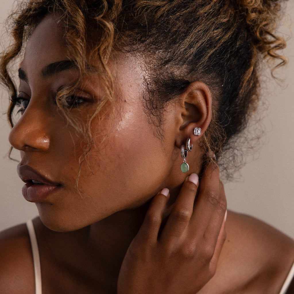 Jade Gemstone Drop Hoops