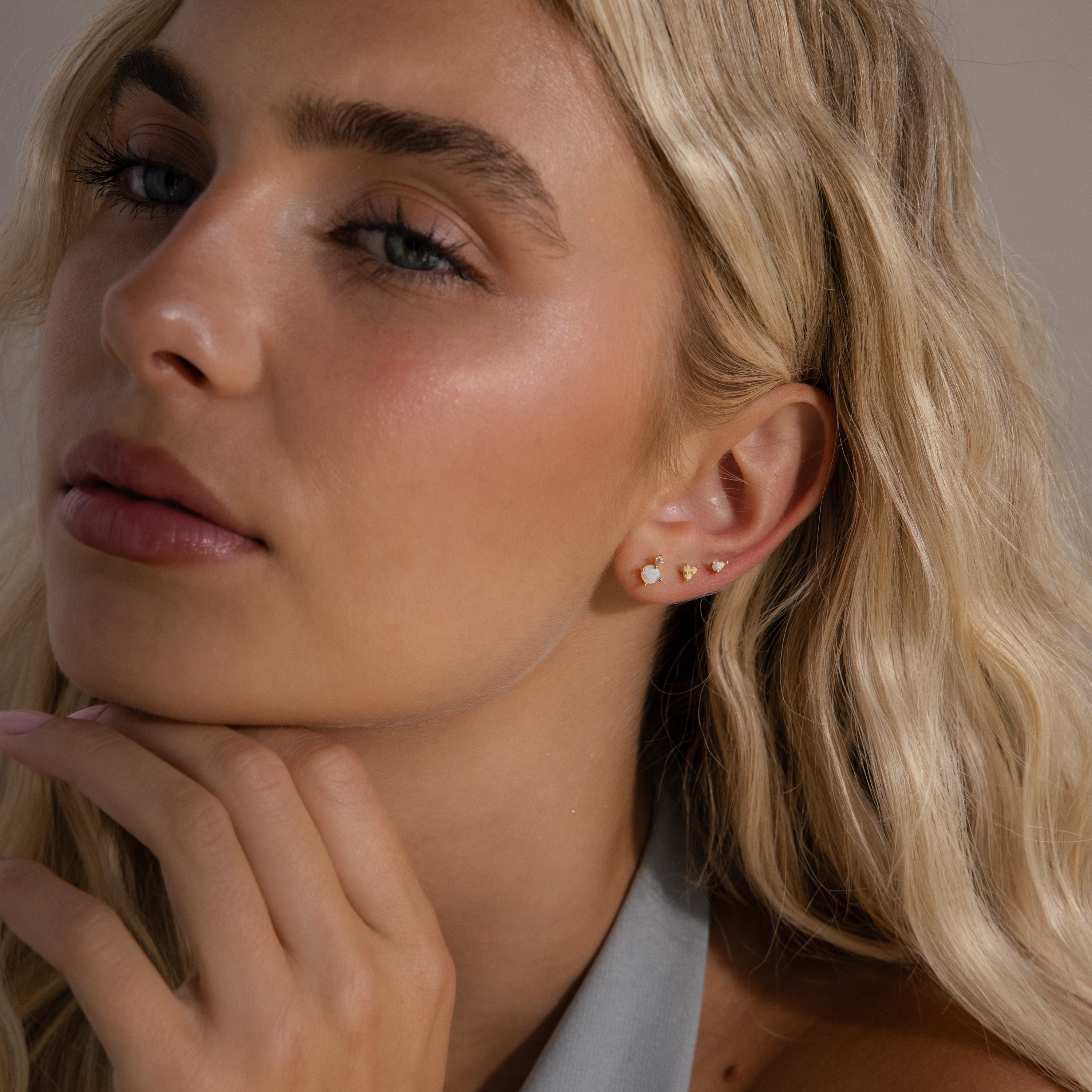Opal & Diamond Flatback Studs