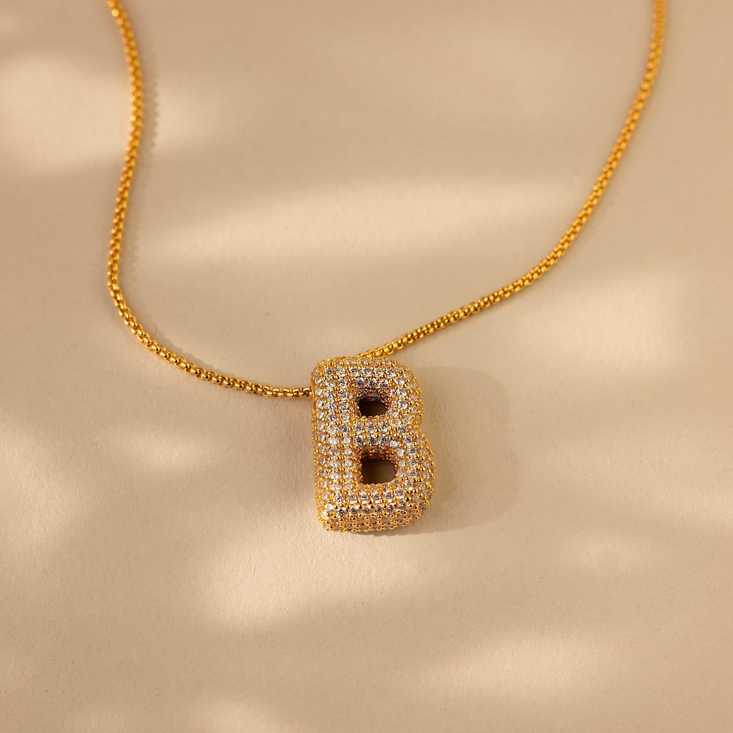 Pave Puff Letter Necklace