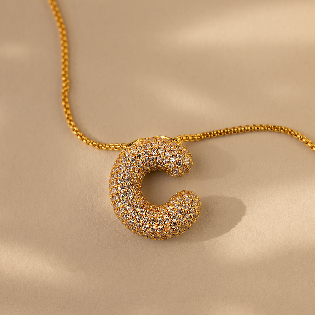 Pave Puff Letter Necklace