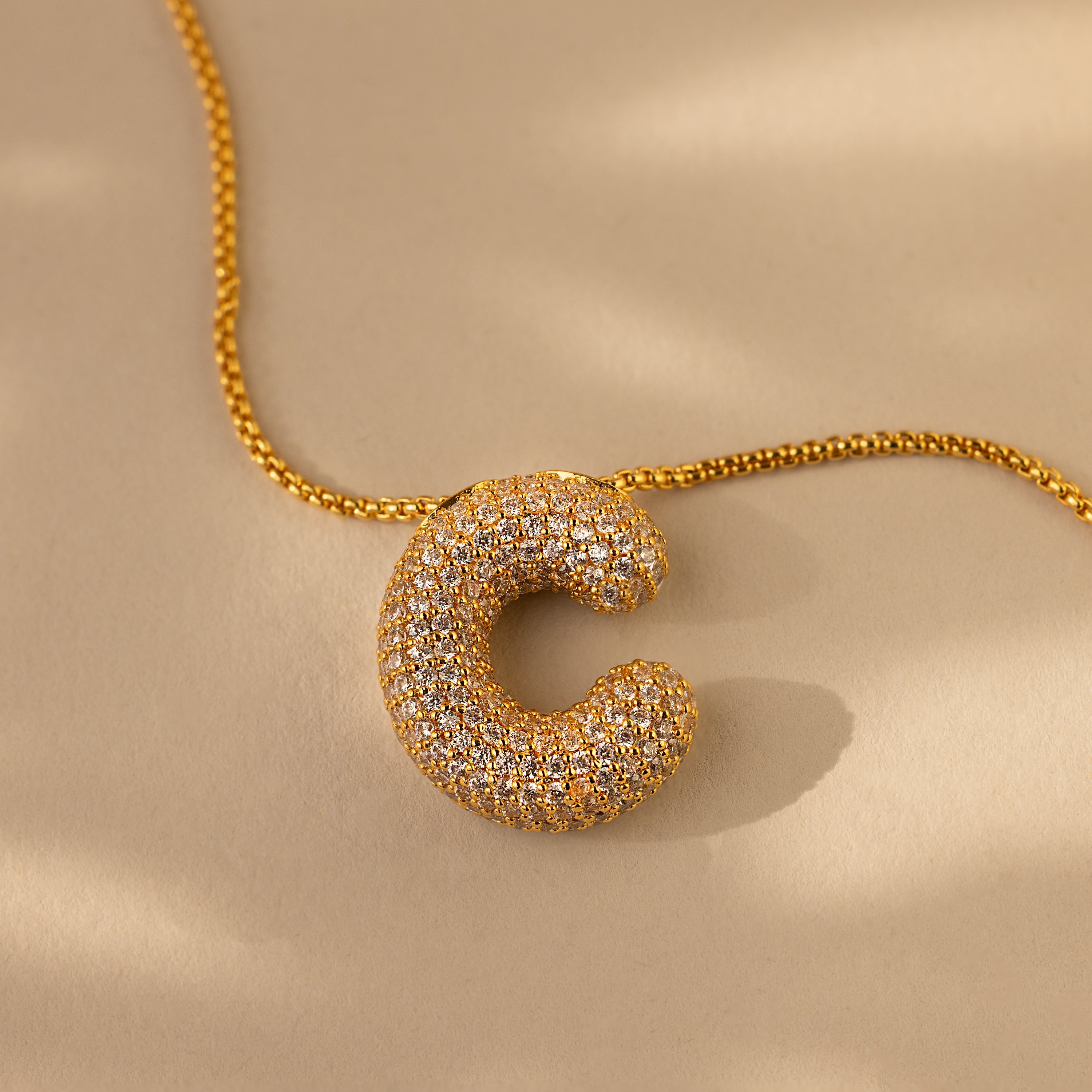 Pave Puff Letter Necklace