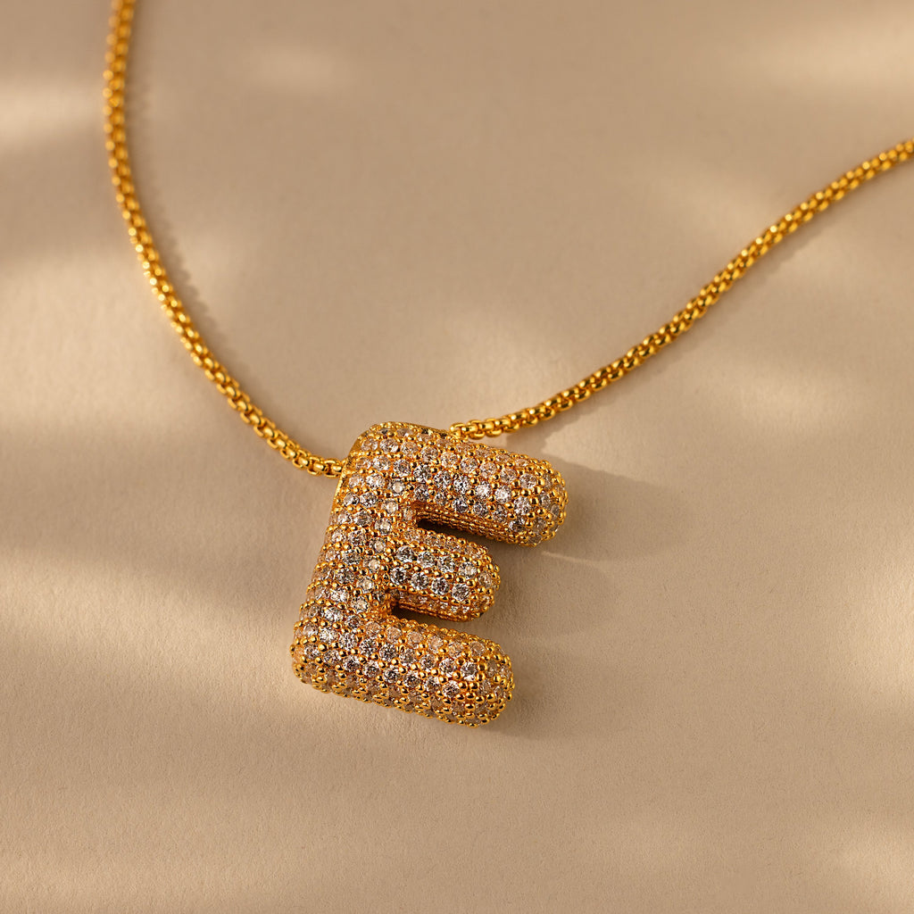 Pave Puff Letter Necklace