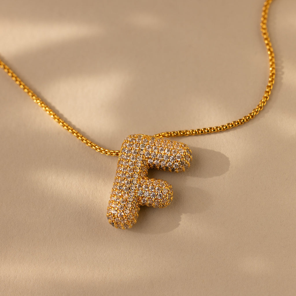 Pave Puff Letter Necklace