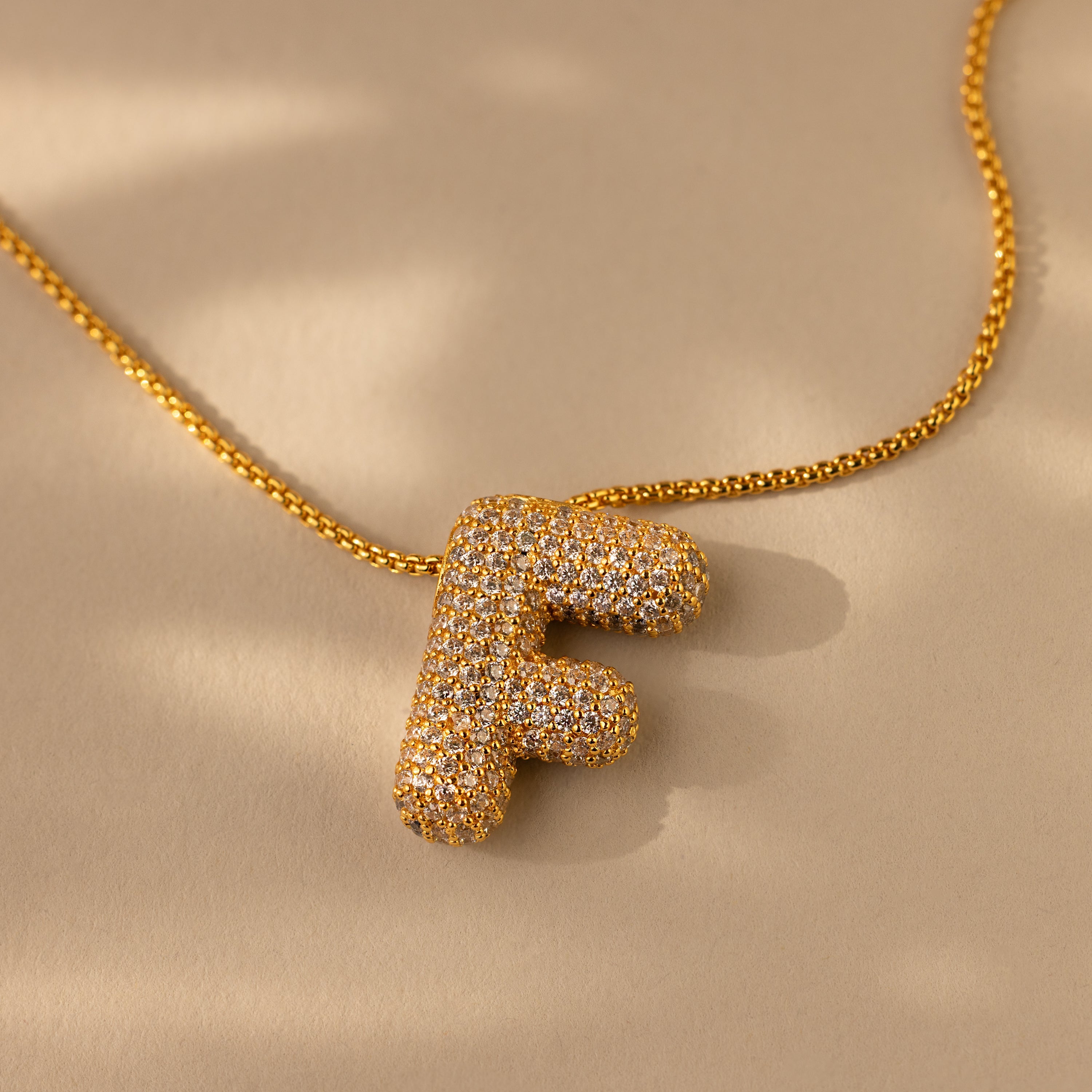 Pave Puff Letter Necklace
