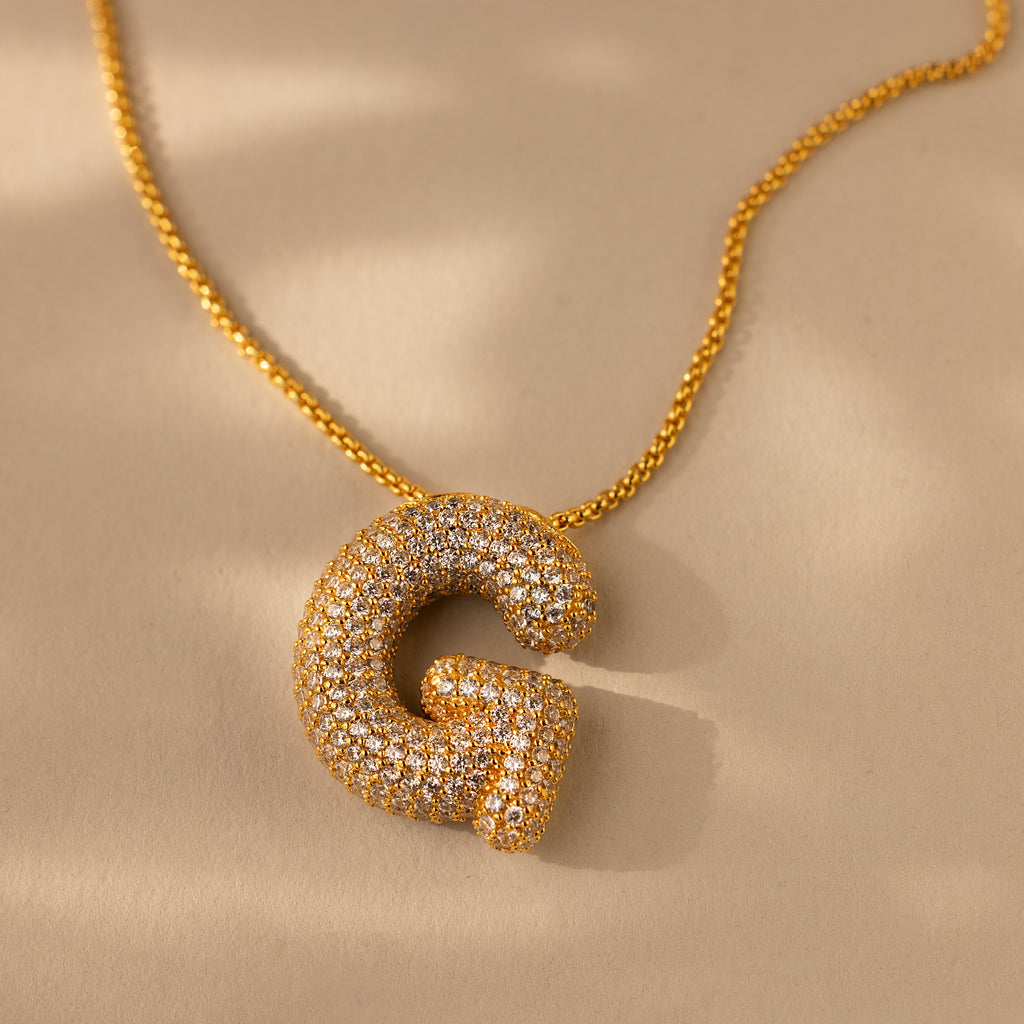 Pave Puff Letter Necklace