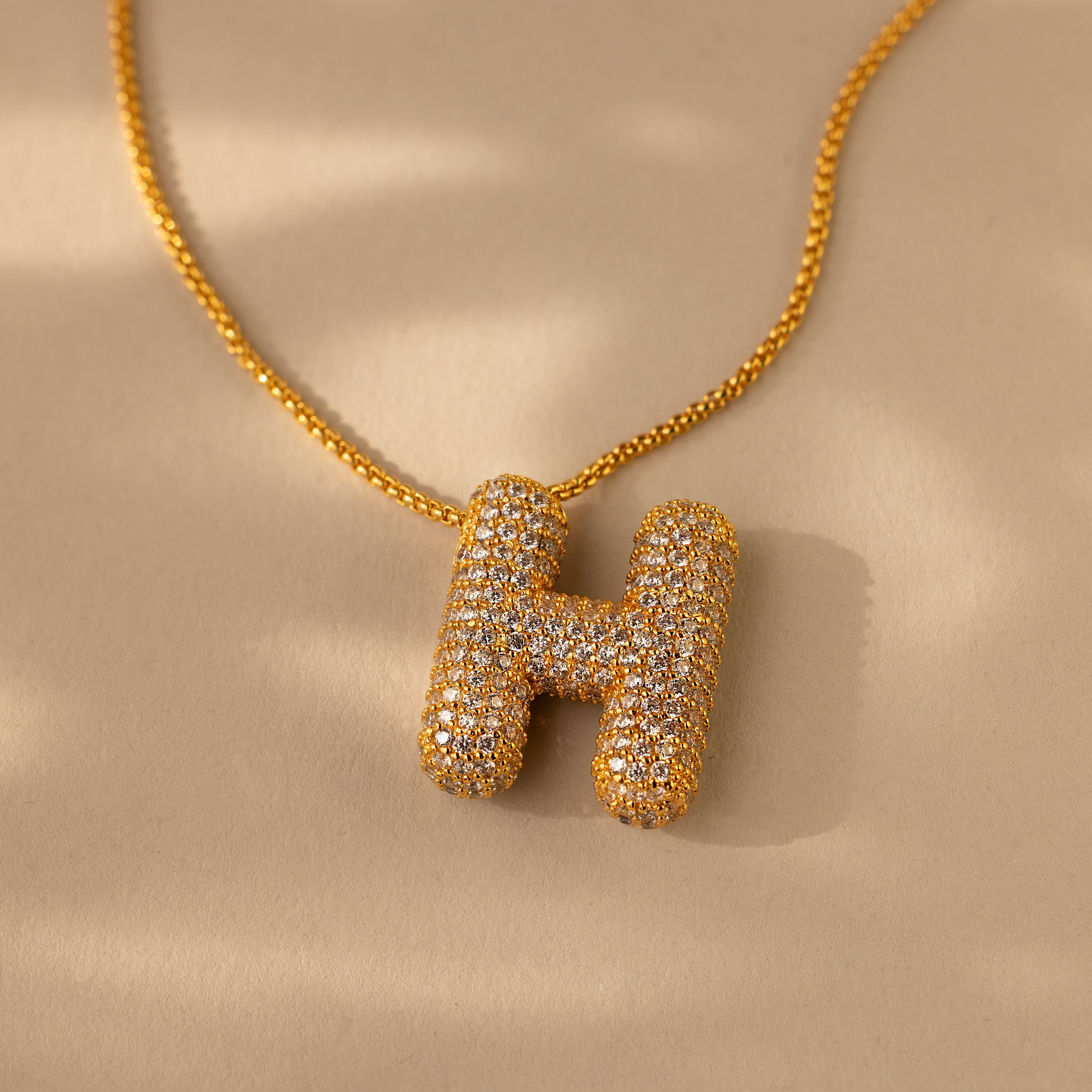 Pave Puff Letter Necklace