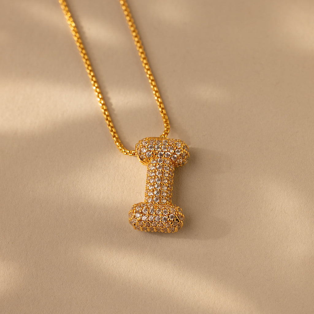 Pave Puff Letter Necklace