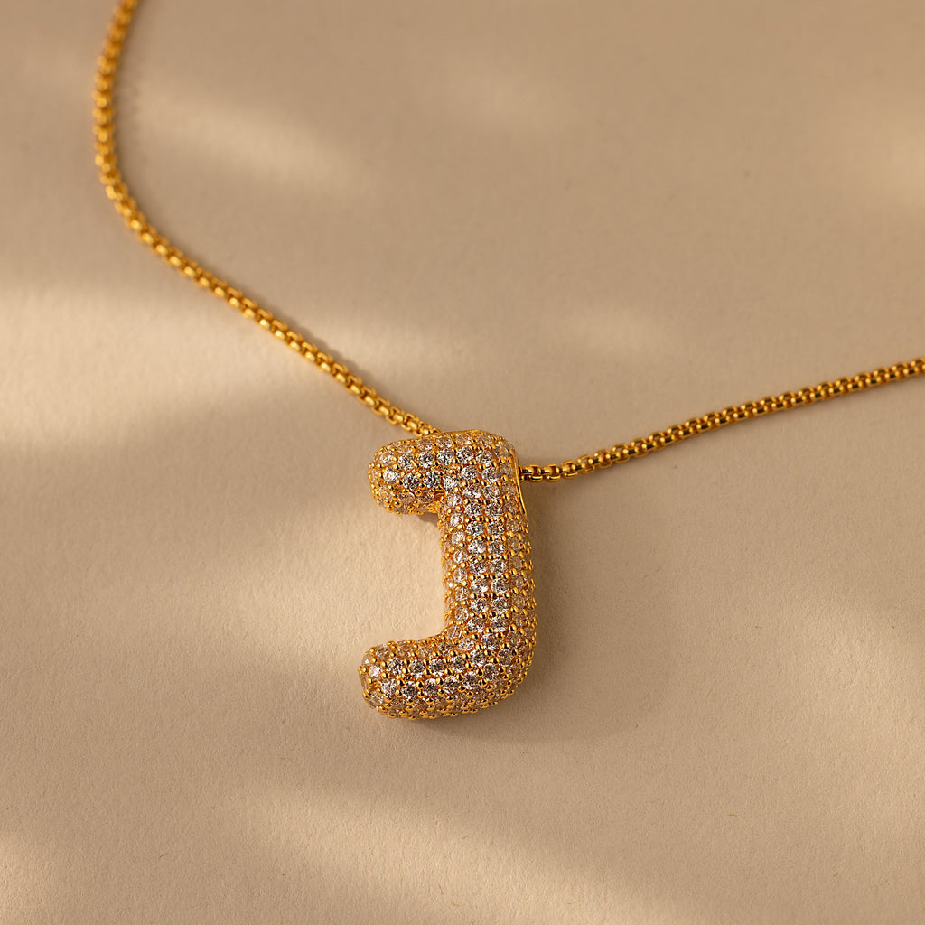 Pave Puff Letter Necklace