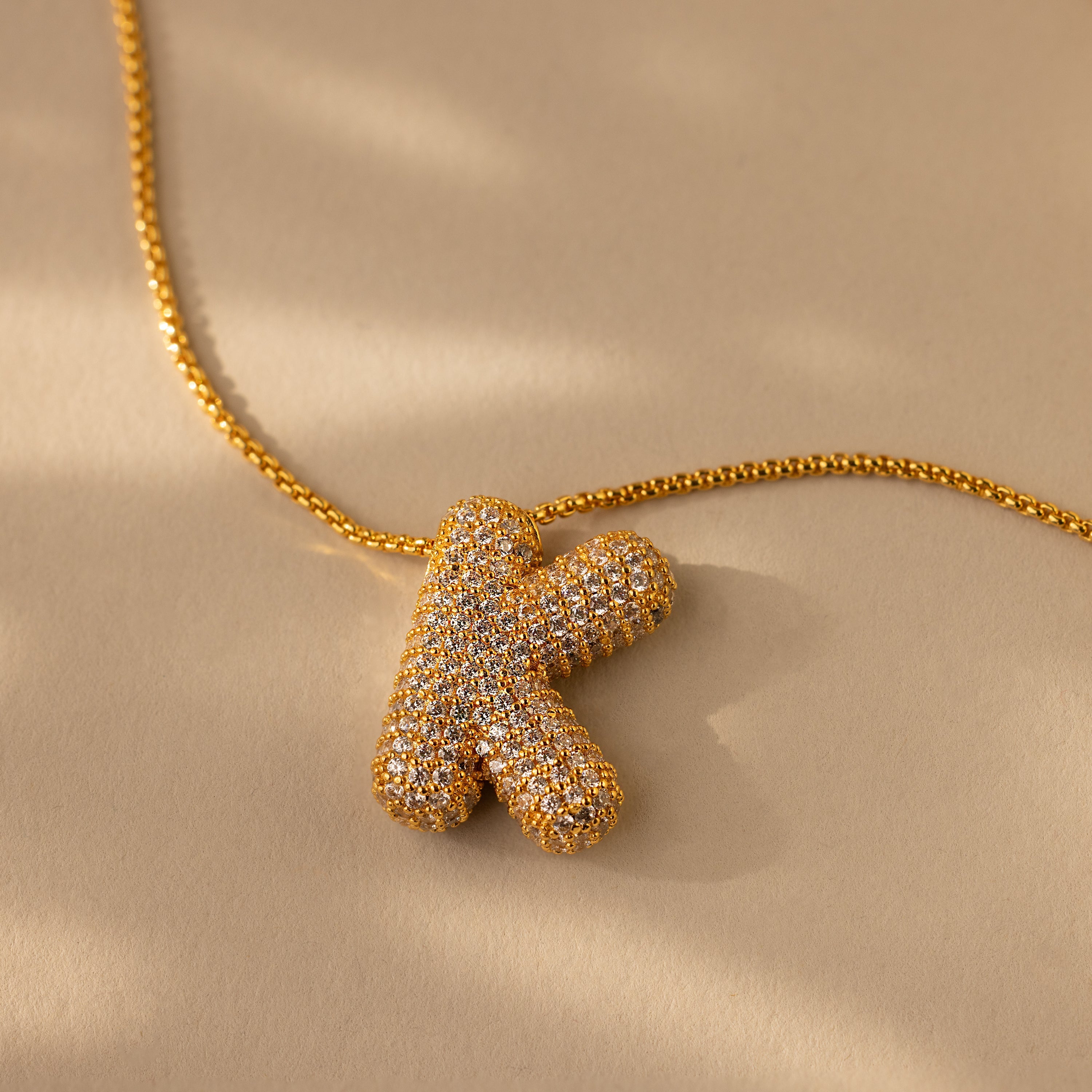 Pave Puff Letter Necklace