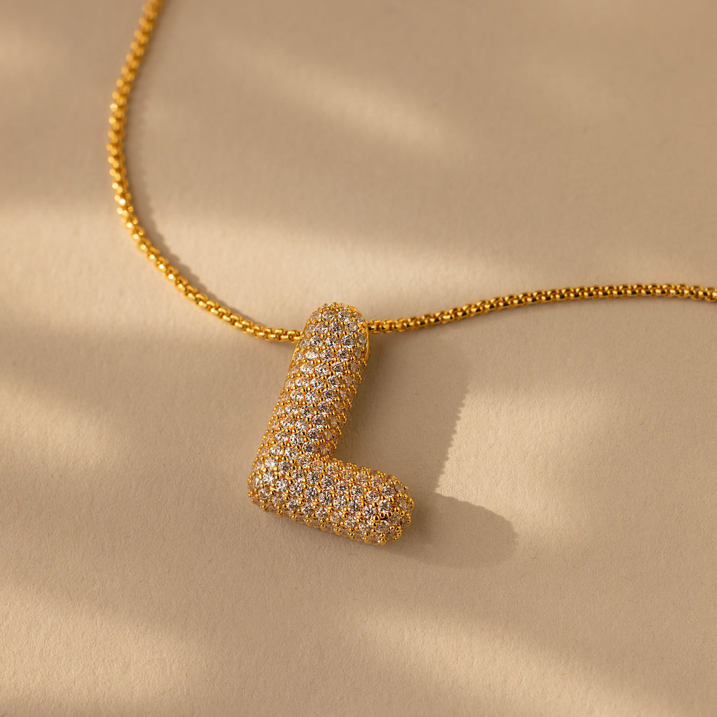 Pave Puff Letter Necklace