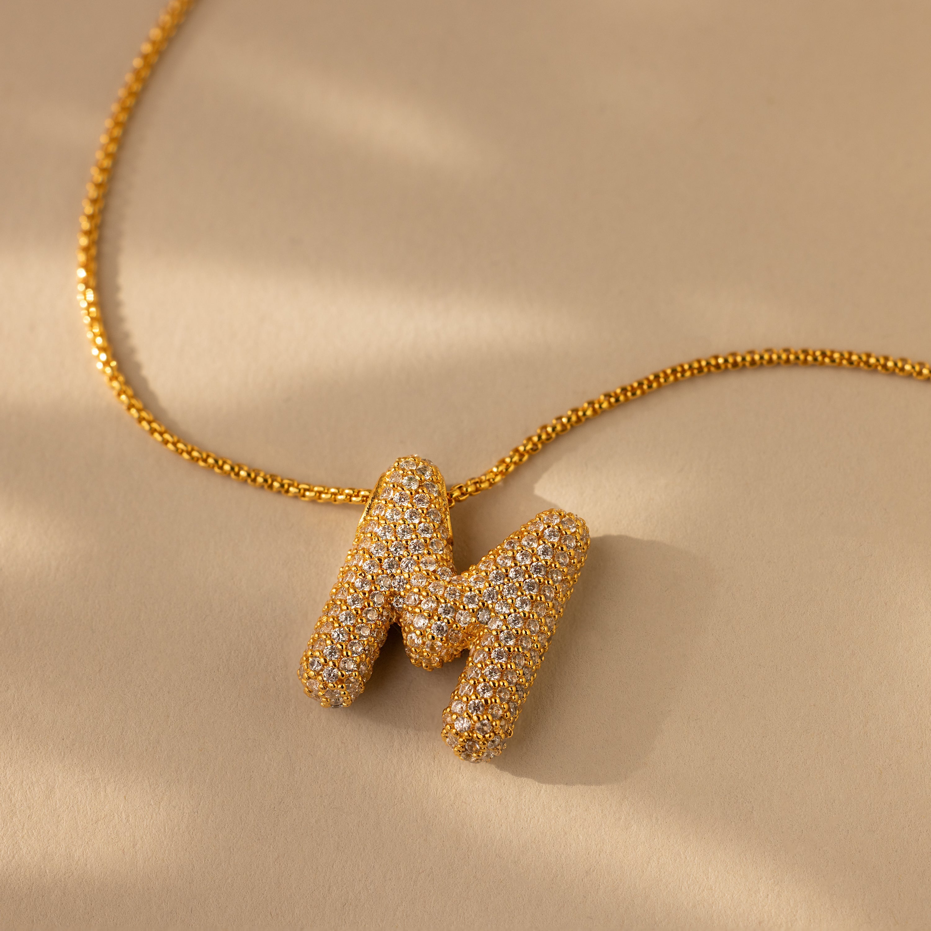 Pave Puff Letter Necklace