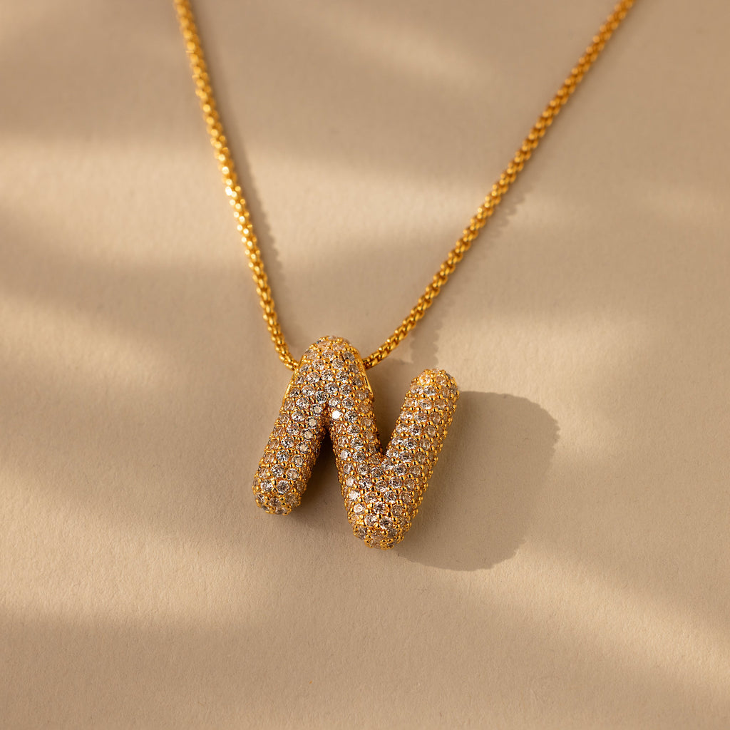 Pave Puff Letter Necklace