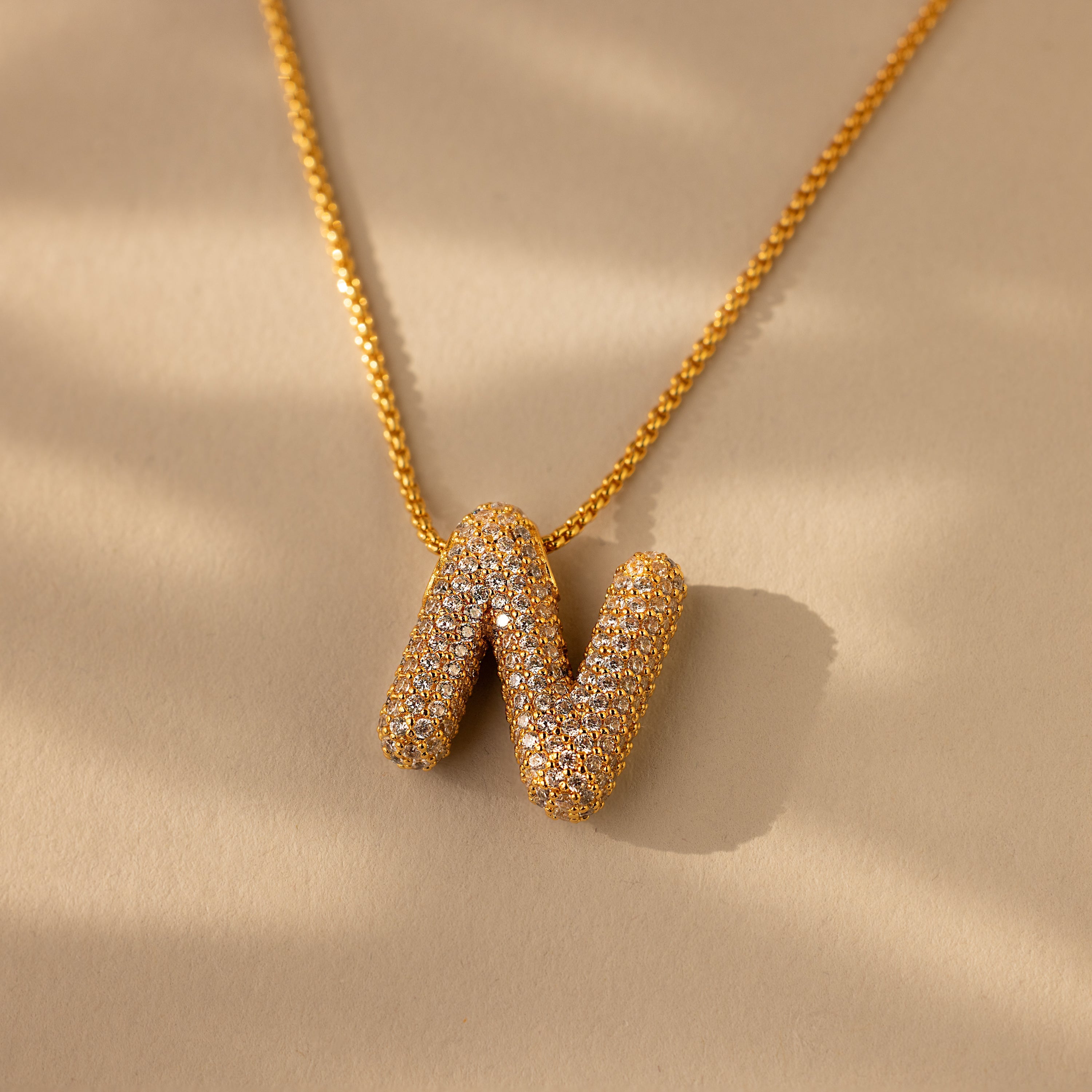 Pave Puff Letter Necklace