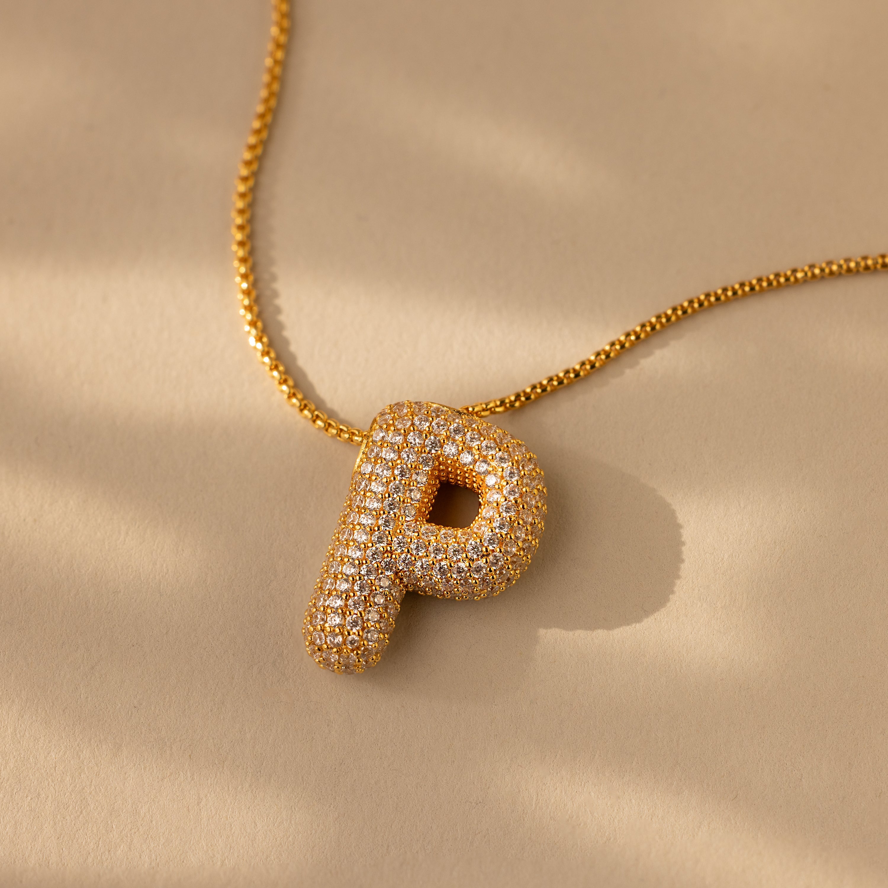 Pave Puff Letter Necklace