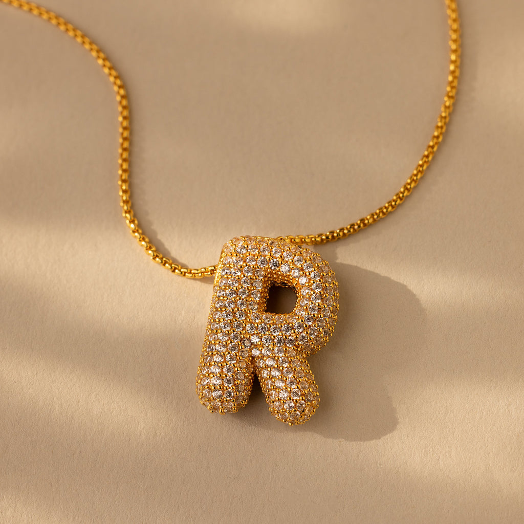 Pave Puff Letter Necklace