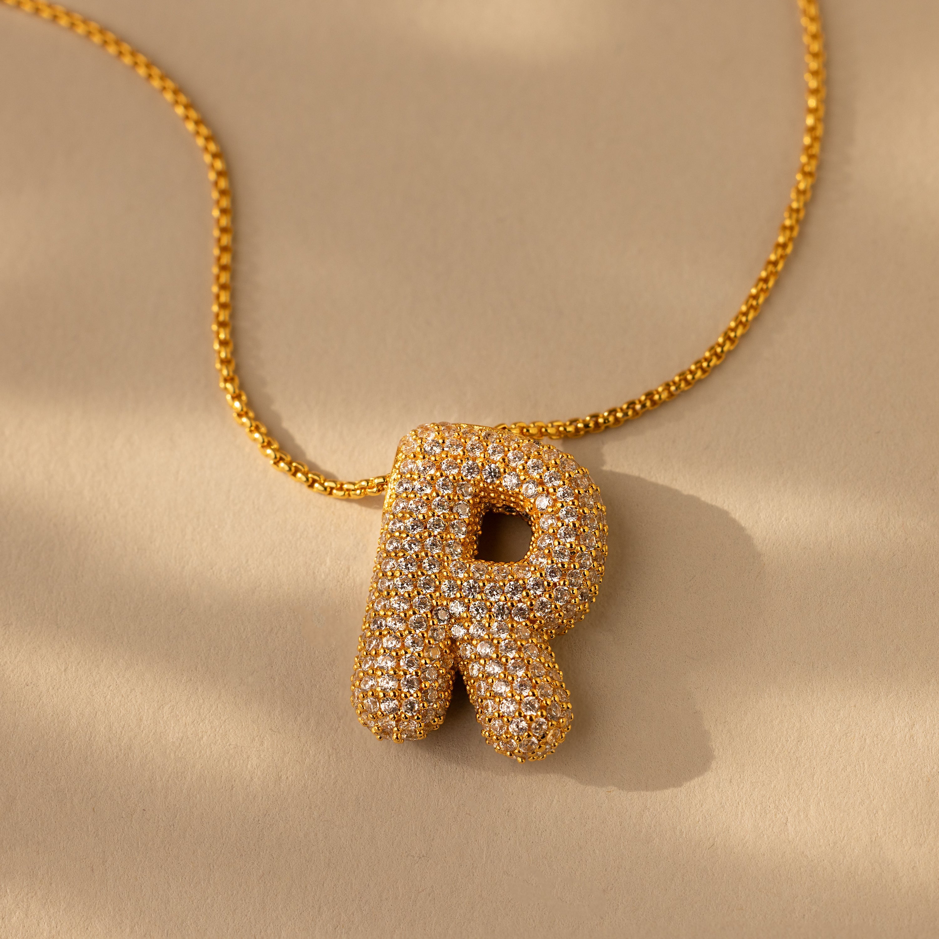 Pave Puff Letter Necklace