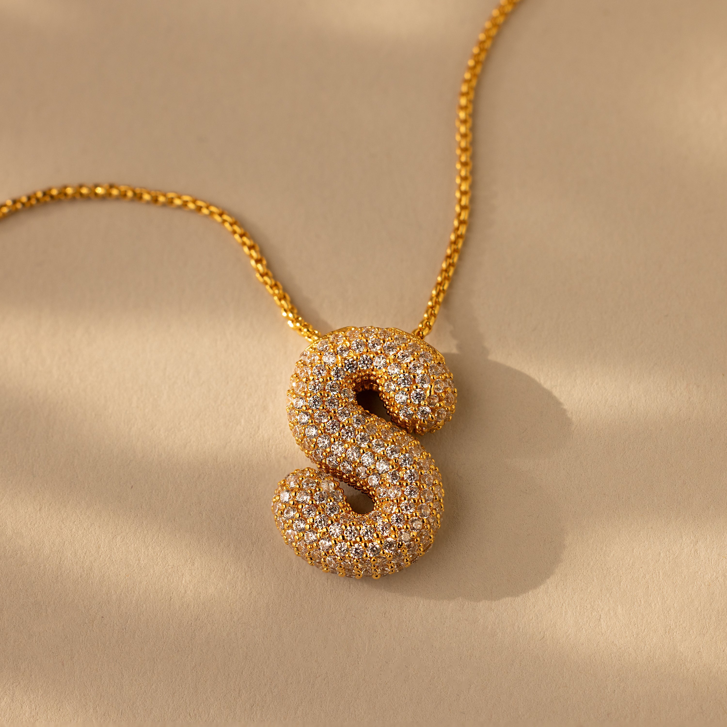 Pave Puff Letter Necklace