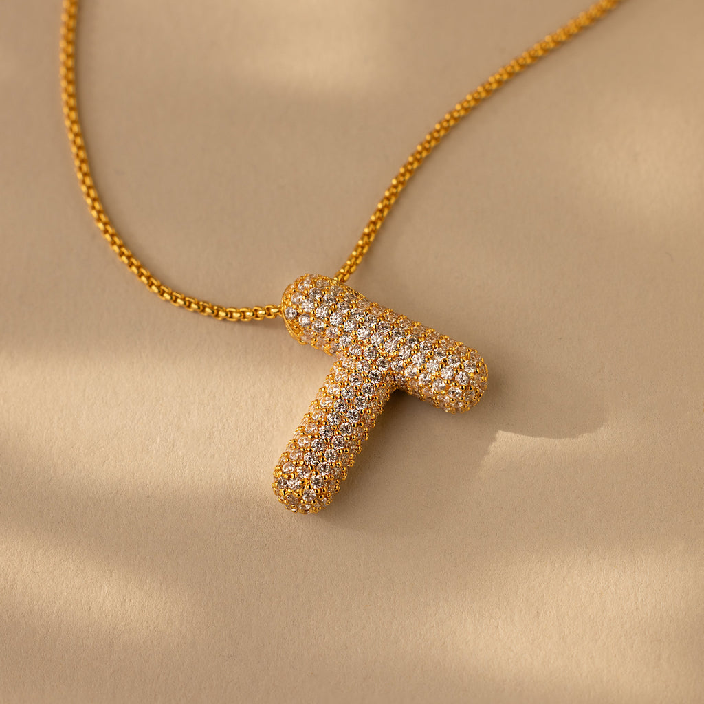 Pave Puff Letter Necklace