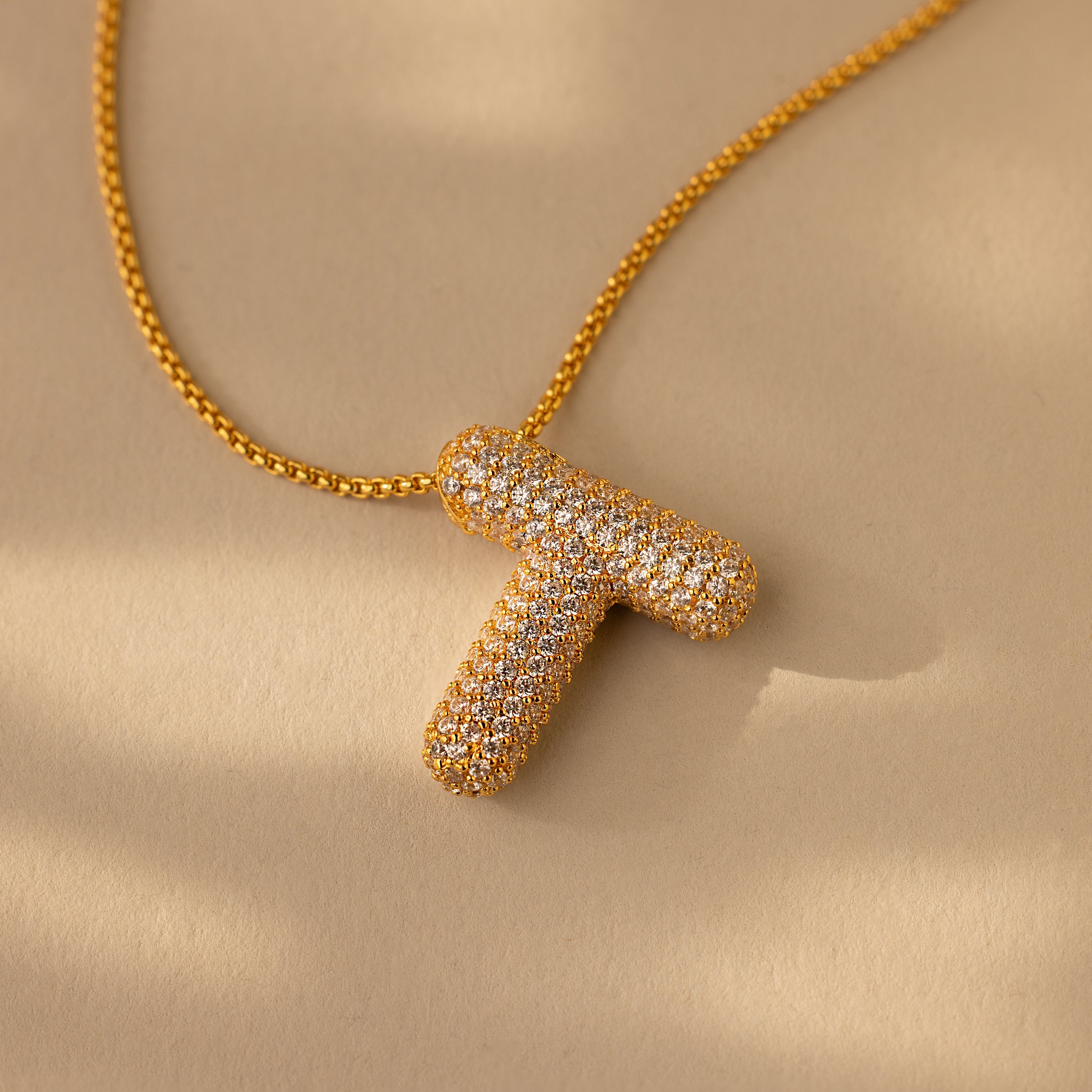 Pave Puff Letter Necklace
