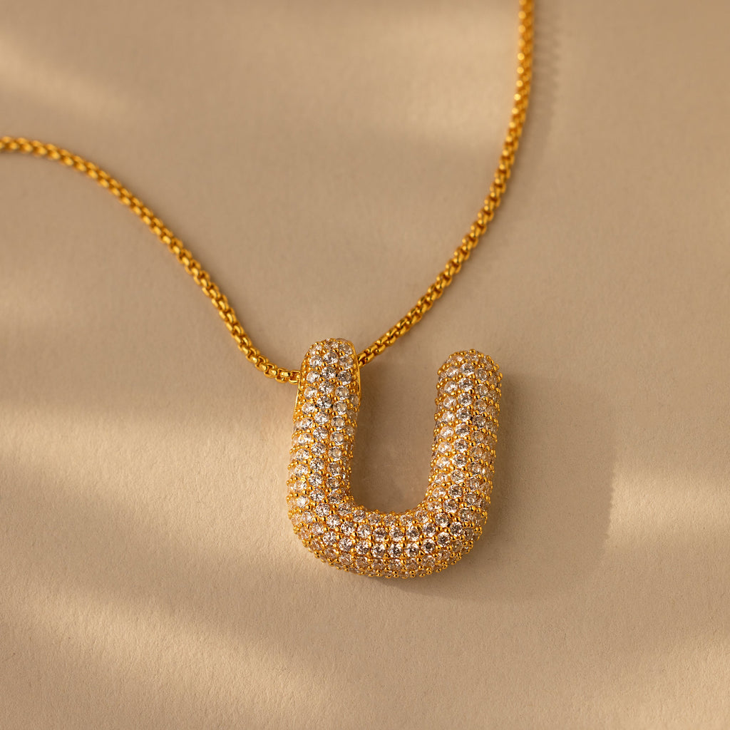 Pave Puff Letter Necklace