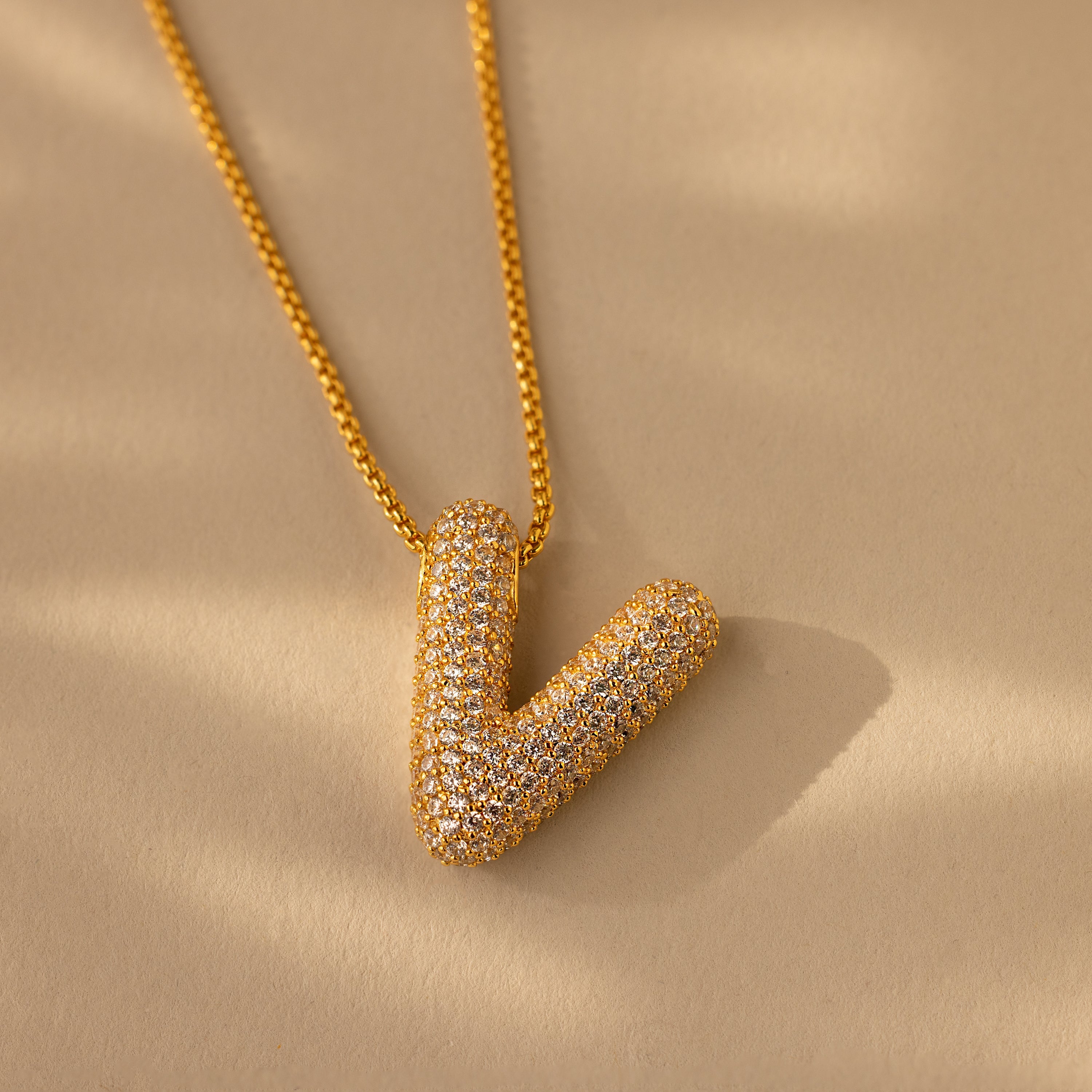 Pave Puff Letter Necklace