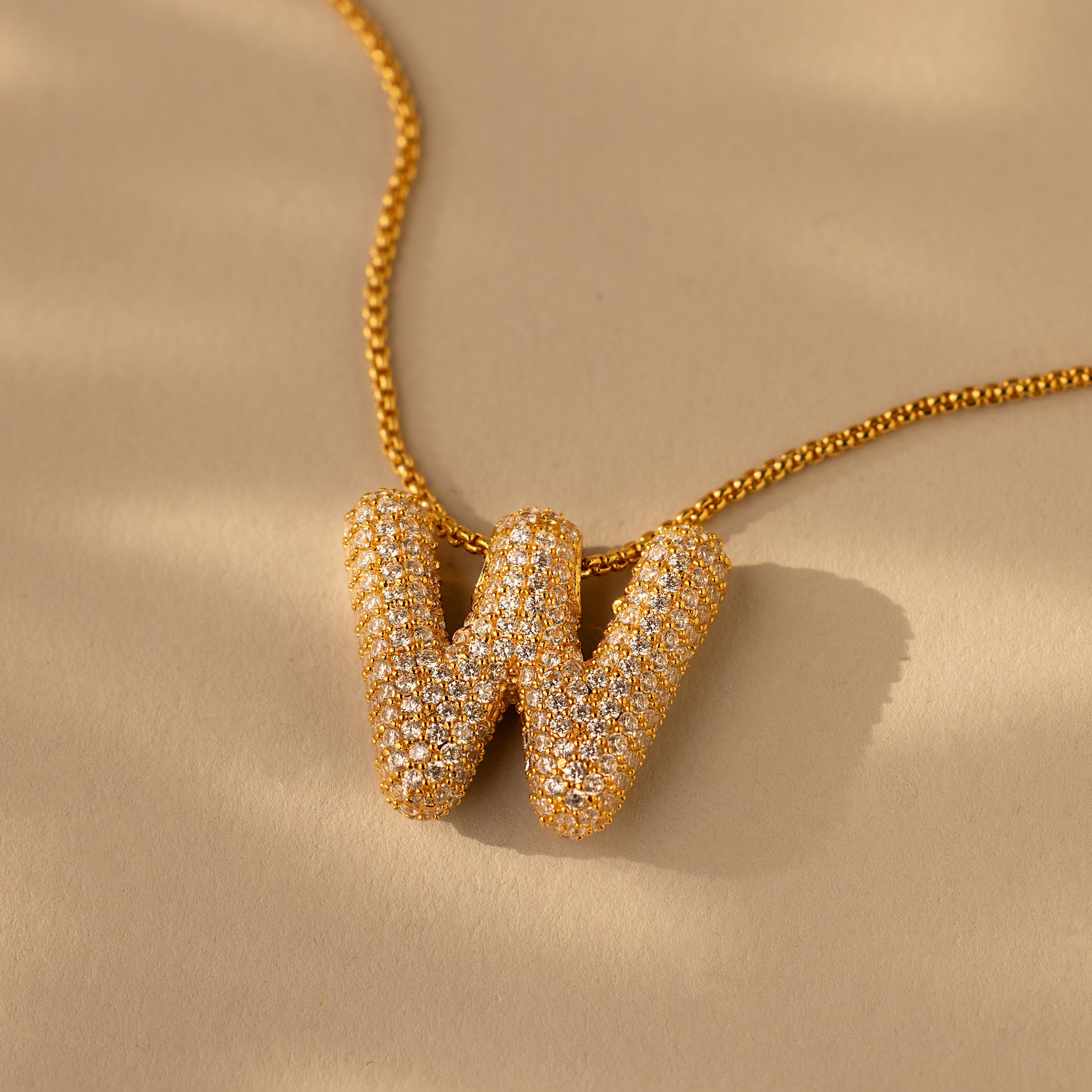 Pave Puff Letter Necklace