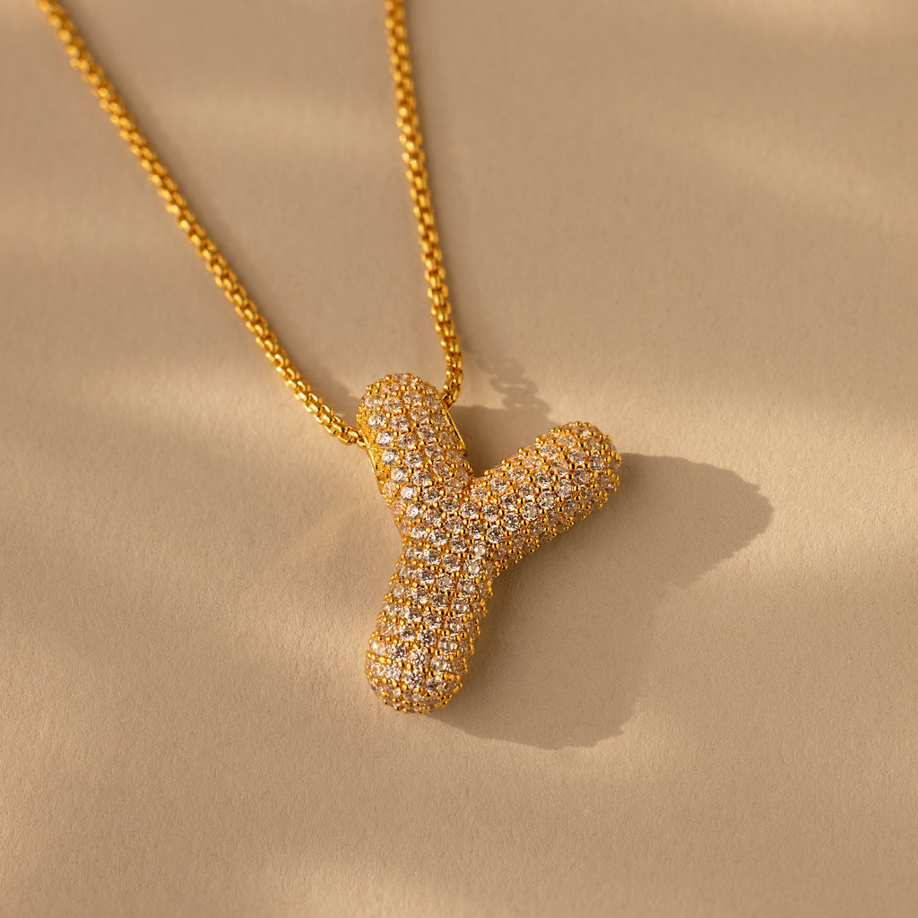 Pave Puff Letter Necklace