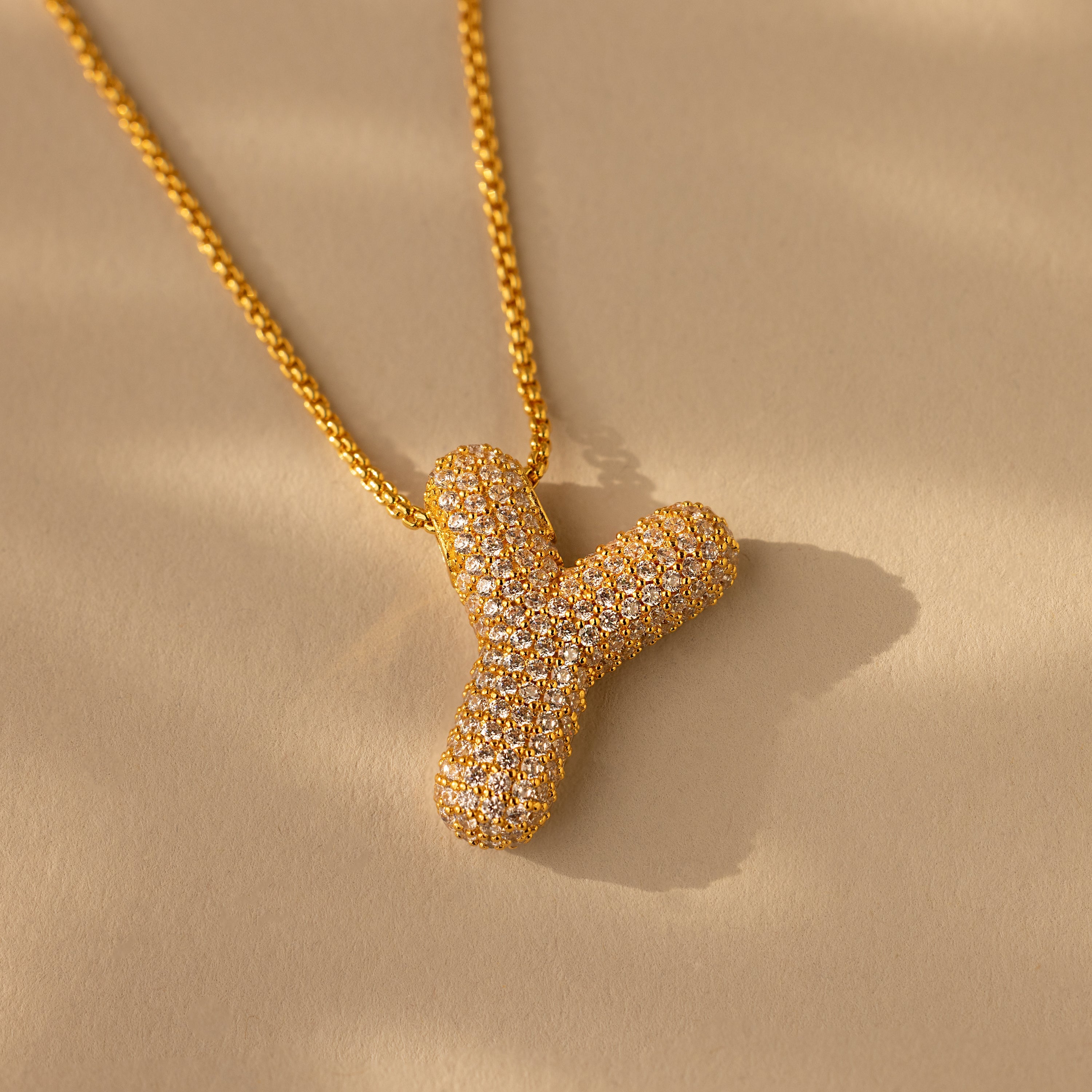 Pave Puff Letter Necklace