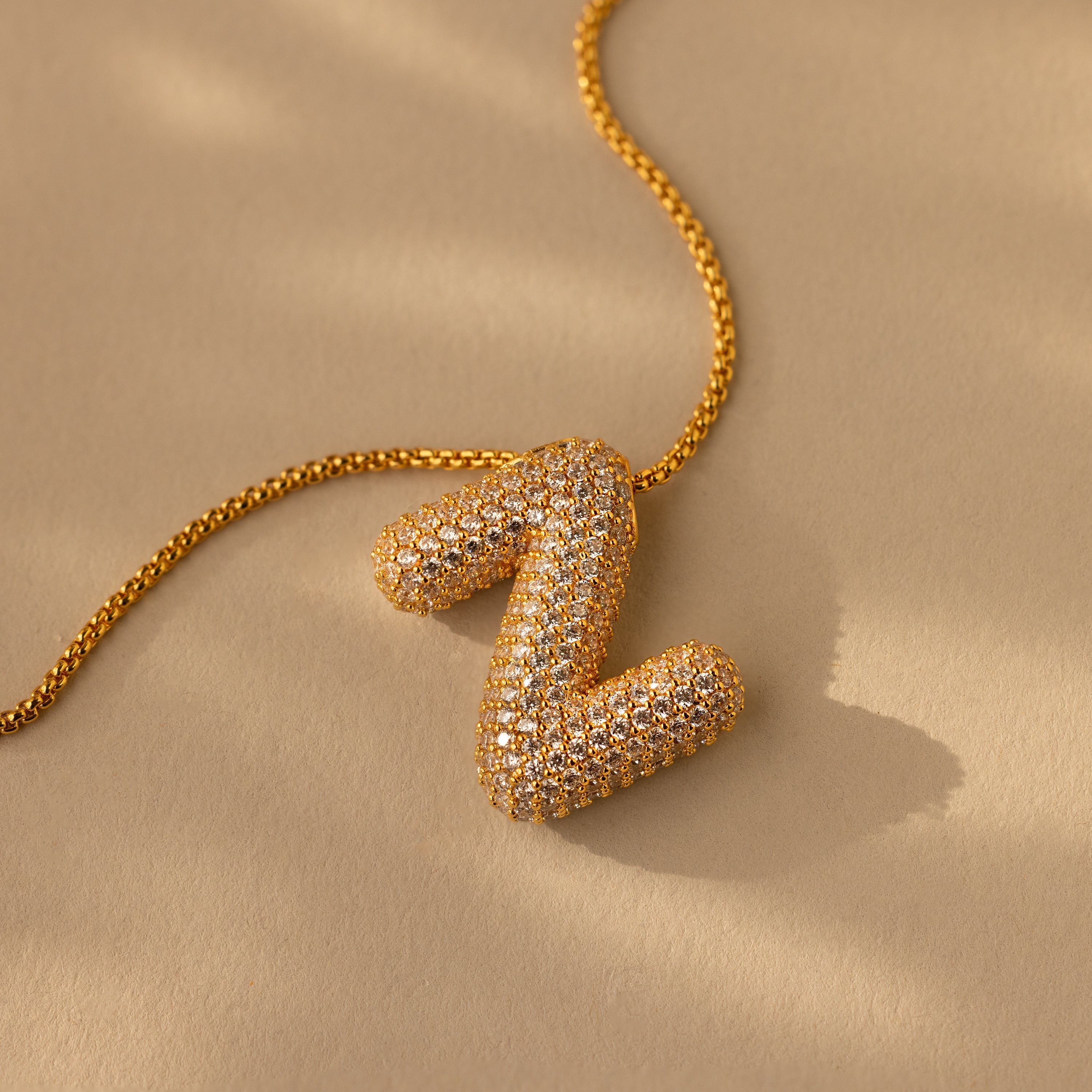 Pave Puff Letter Necklace