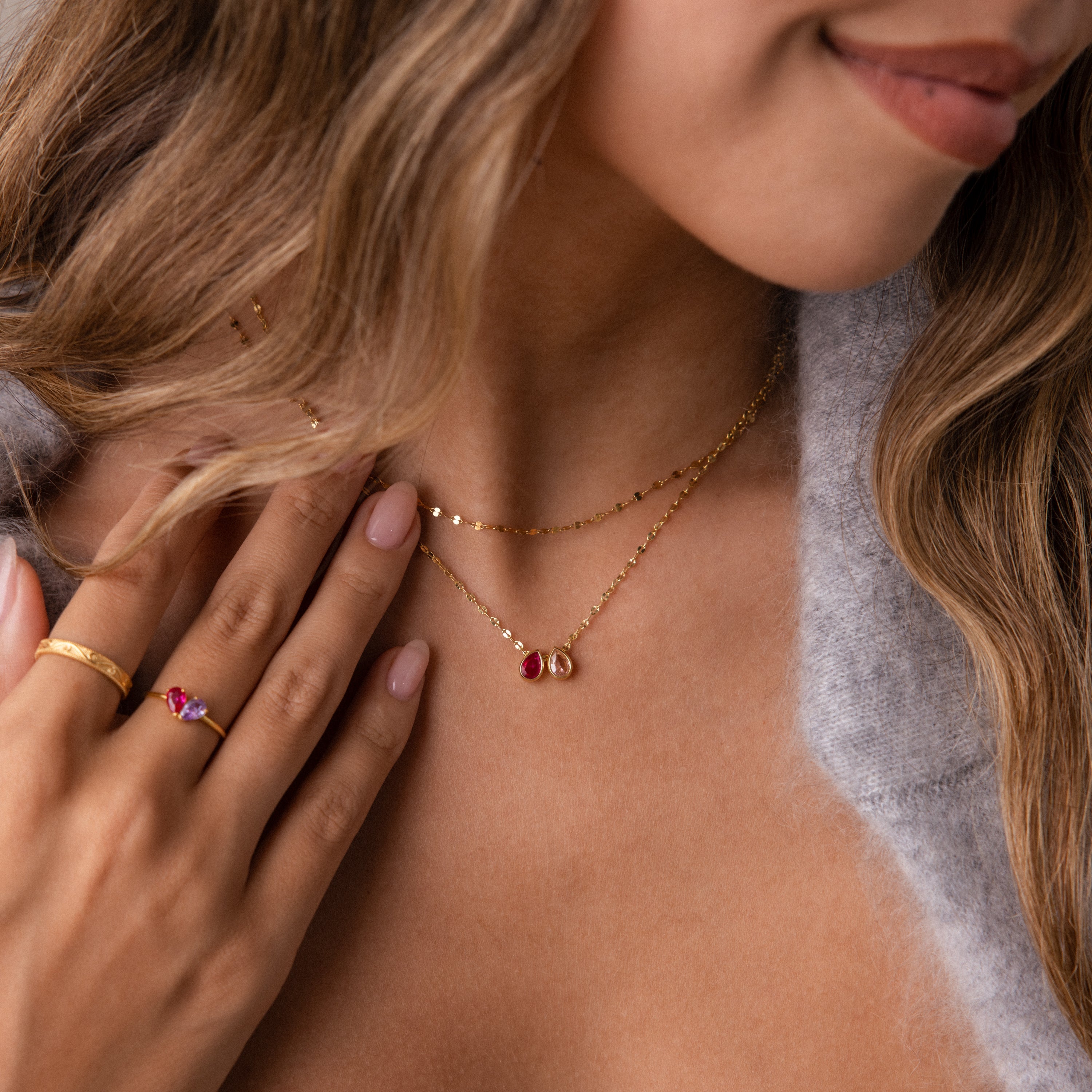 Multiple Teardrop Birthstone Necklace