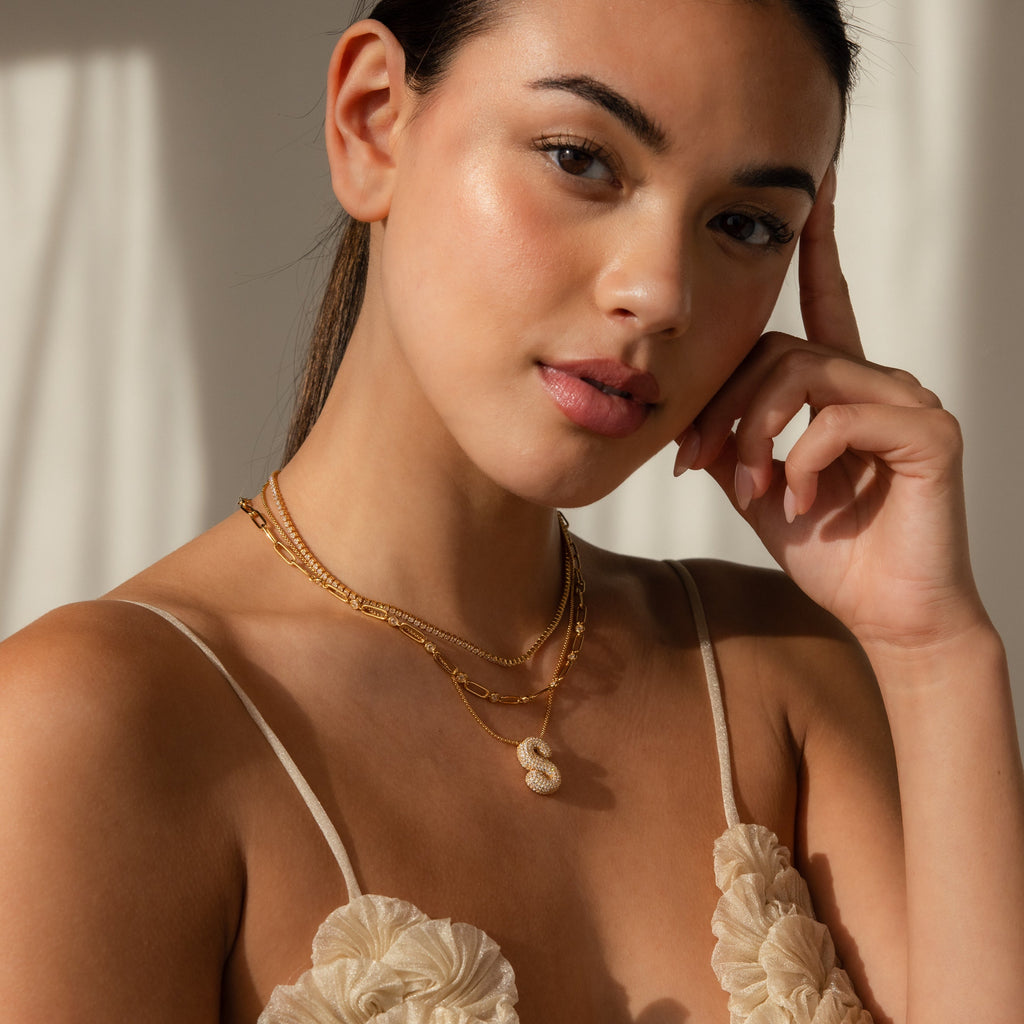 Pave Puff Letter Necklace