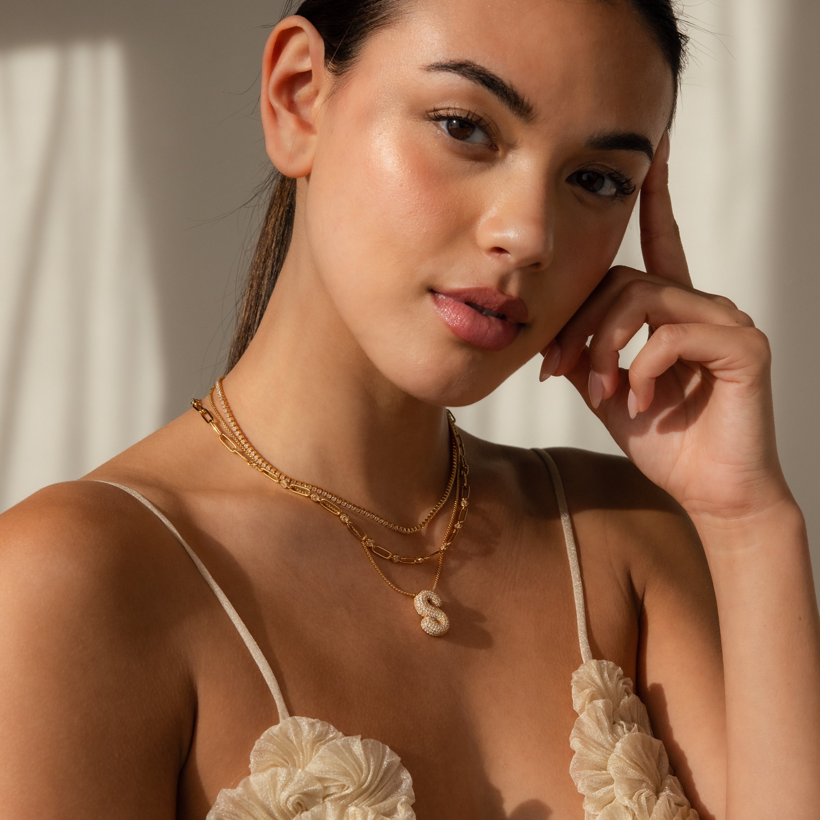 Pave Puff Letter Necklace