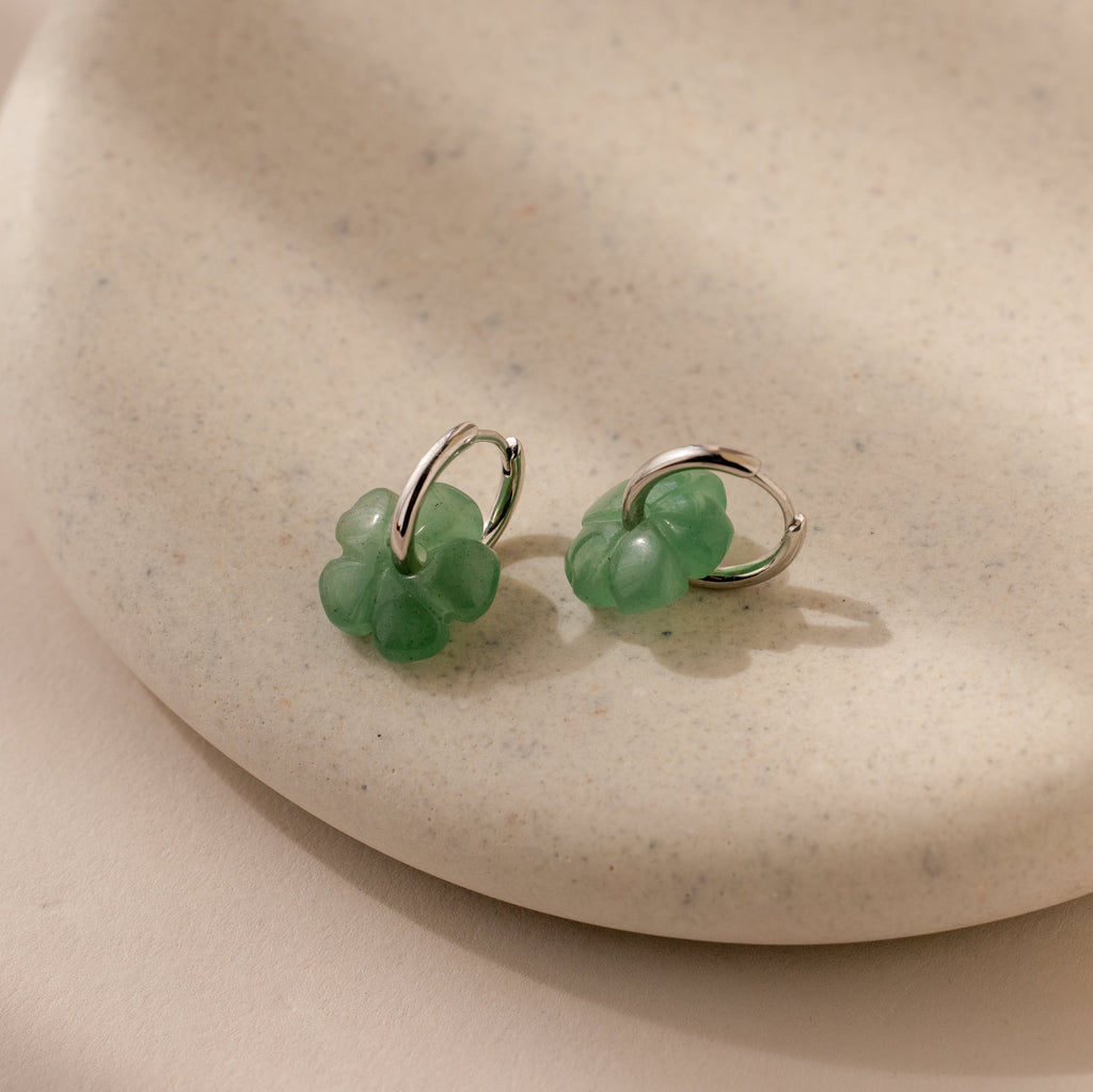 Jade Flower Hoops