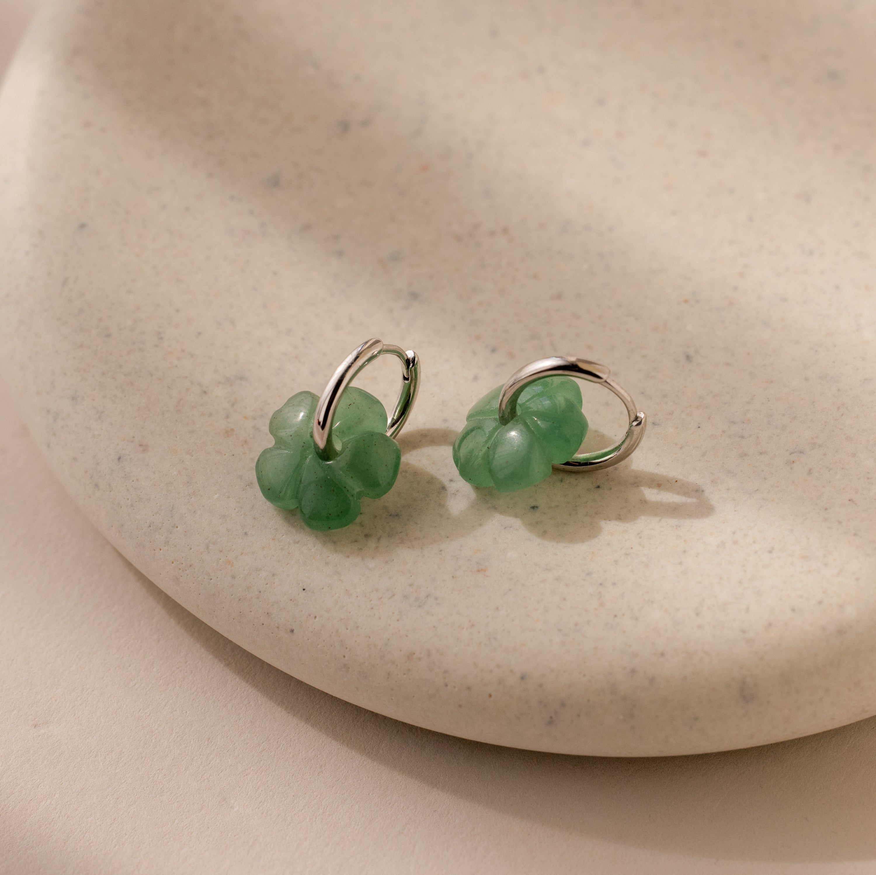 Jade Flower Hoops