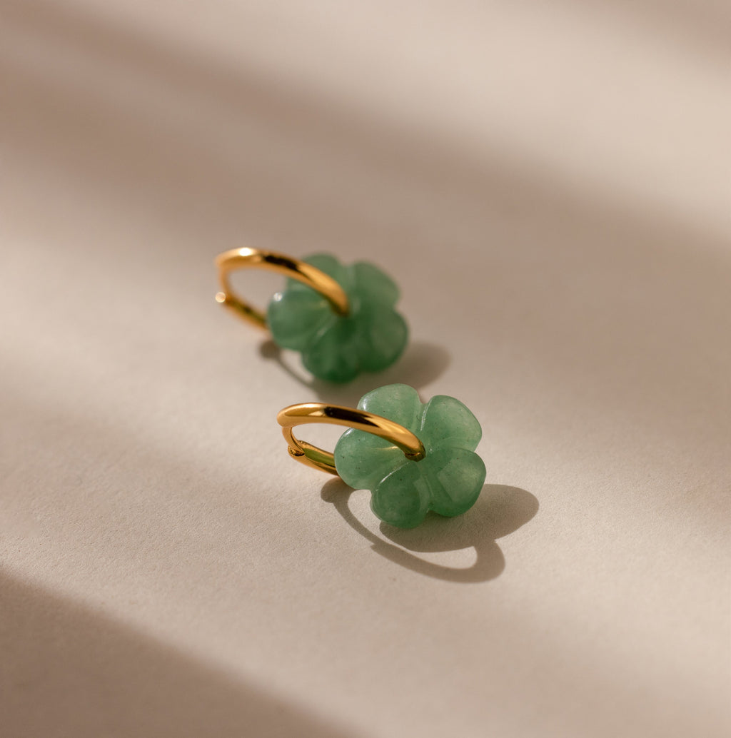Jade Flower Hoops