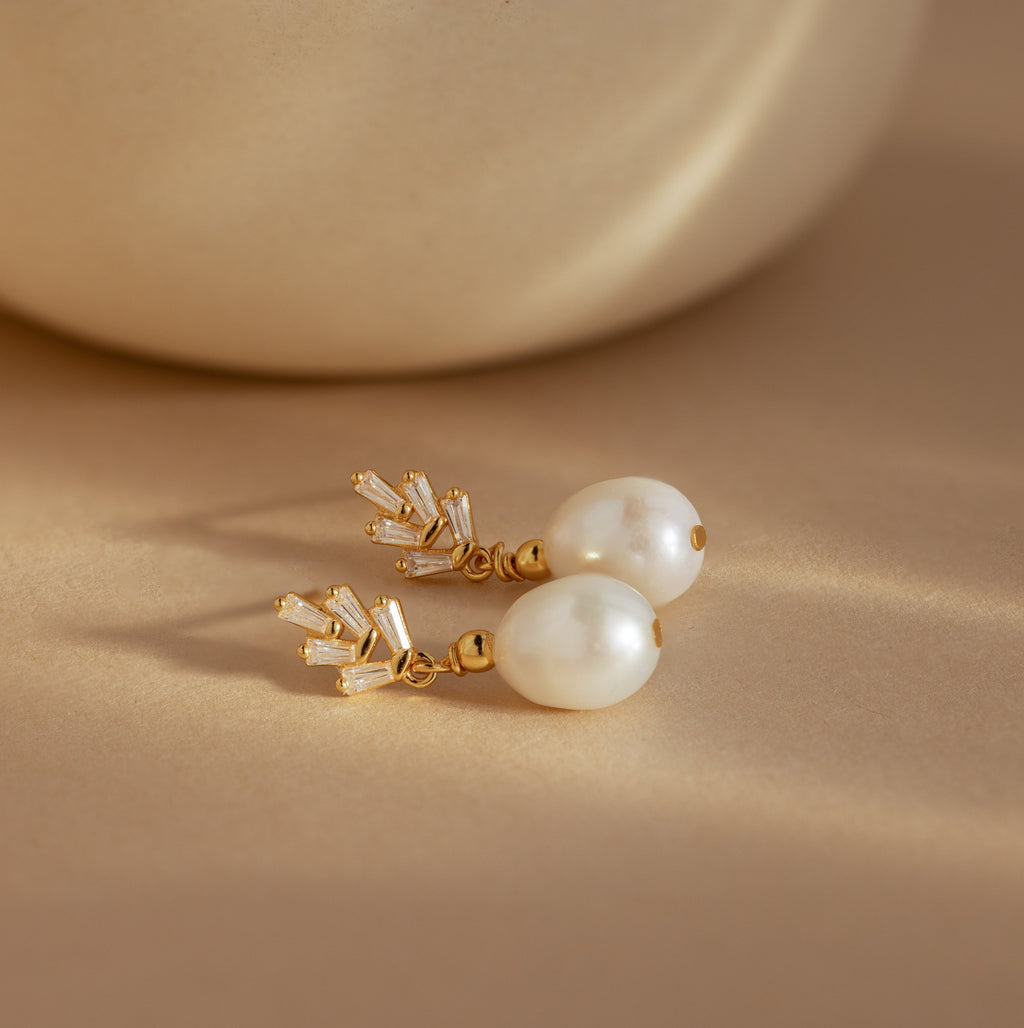 Pearl Diamond Drop Earrings