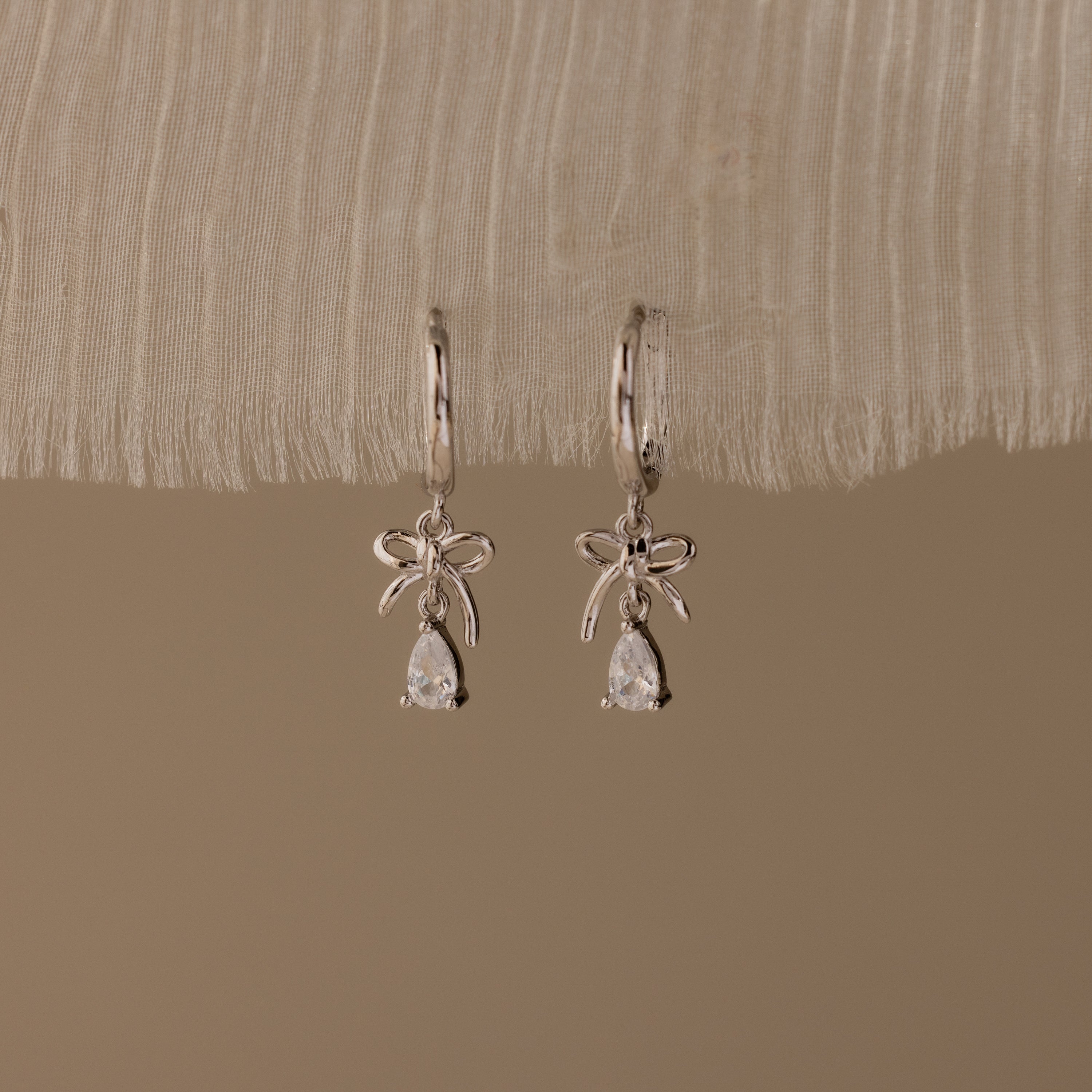 Teardrop Ribbon Charm Hoops