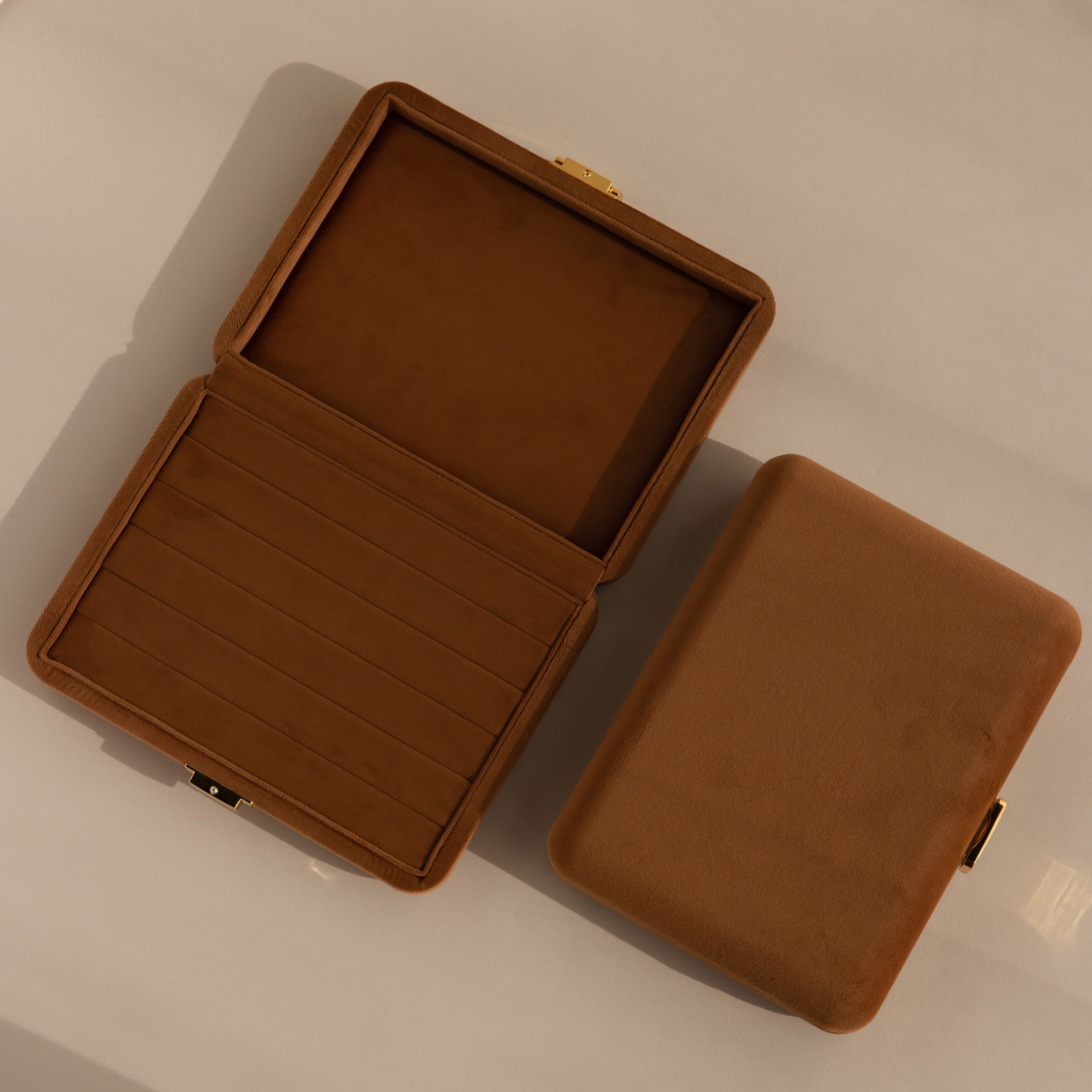 Brown Rectangle Velvet Jewelry Case