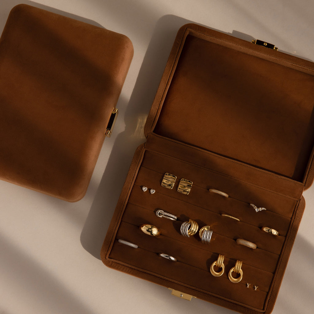 Brown Rectangle Velvet Jewelry Case