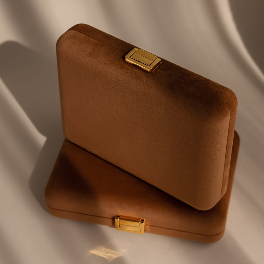 Brown Rectangle Velvet Jewelry Case