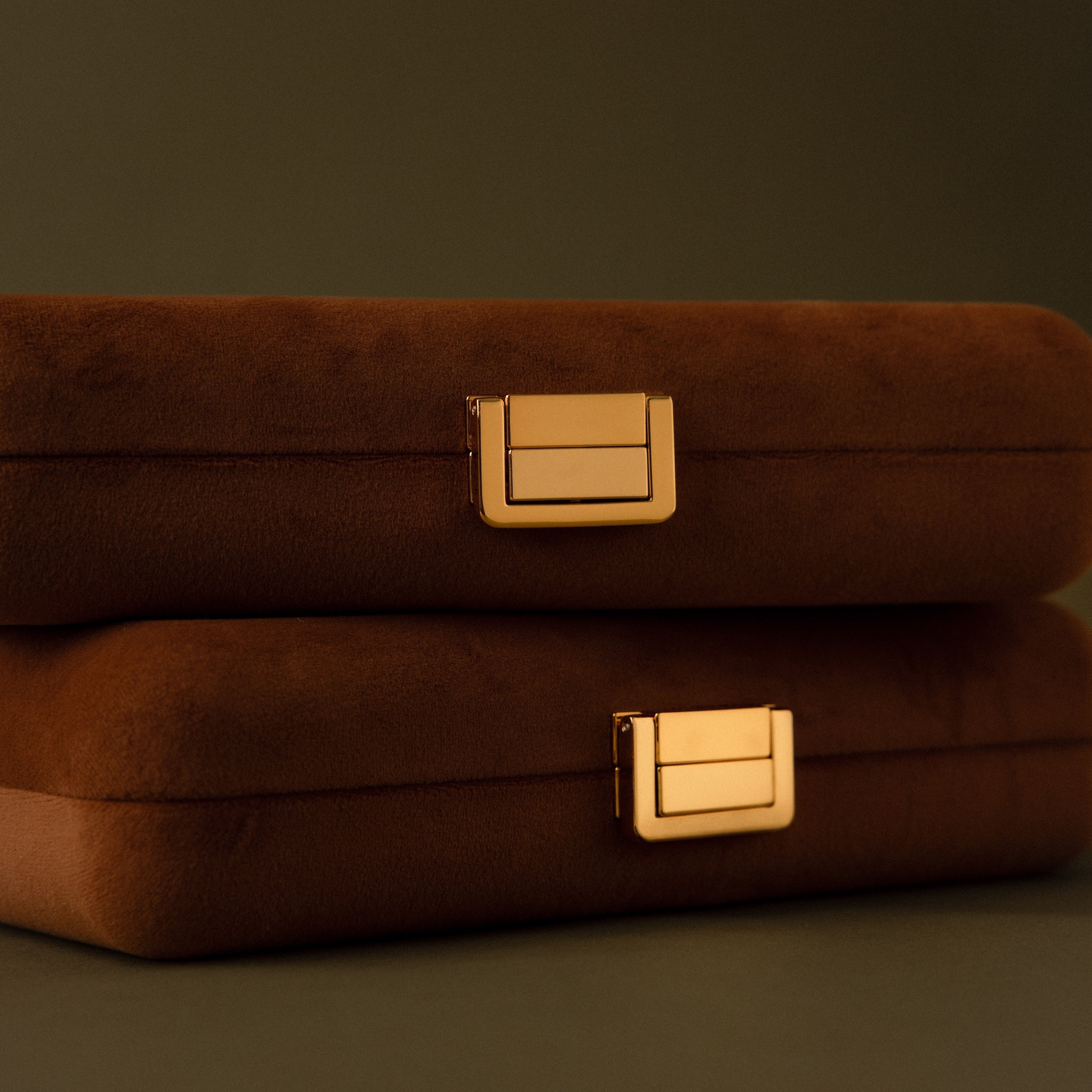 Brown Rectangle Velvet Jewelry Case