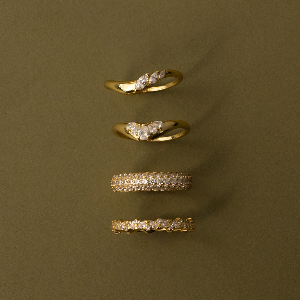 Mixed Metal Diamond Curve Ring Set