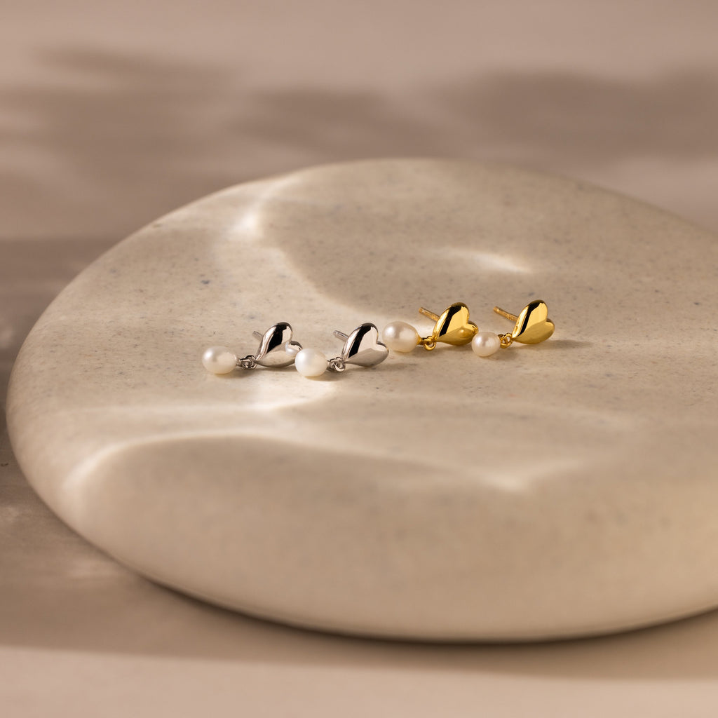 Heart Pearl Drop Earrings