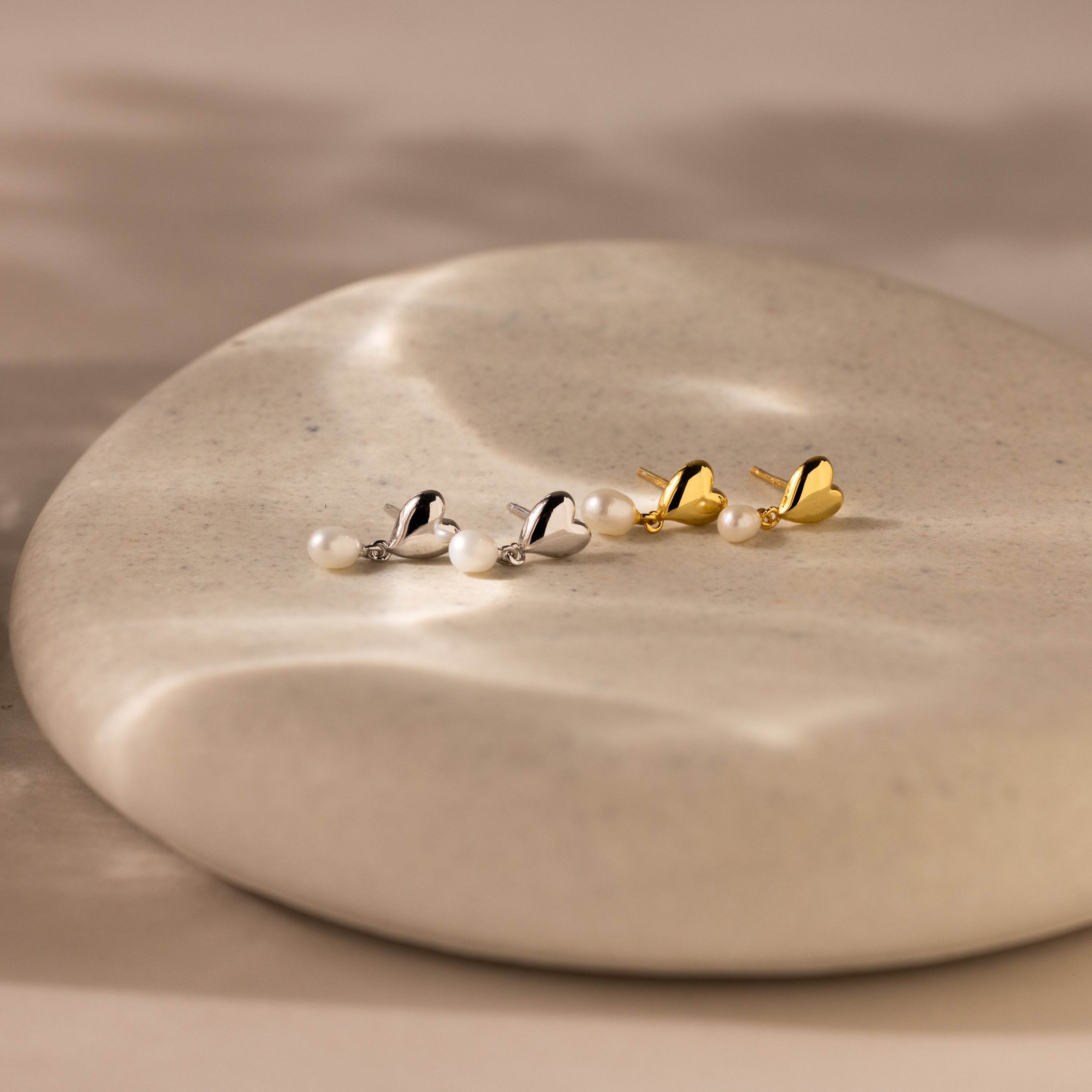 Heart Pearl Drop Earrings