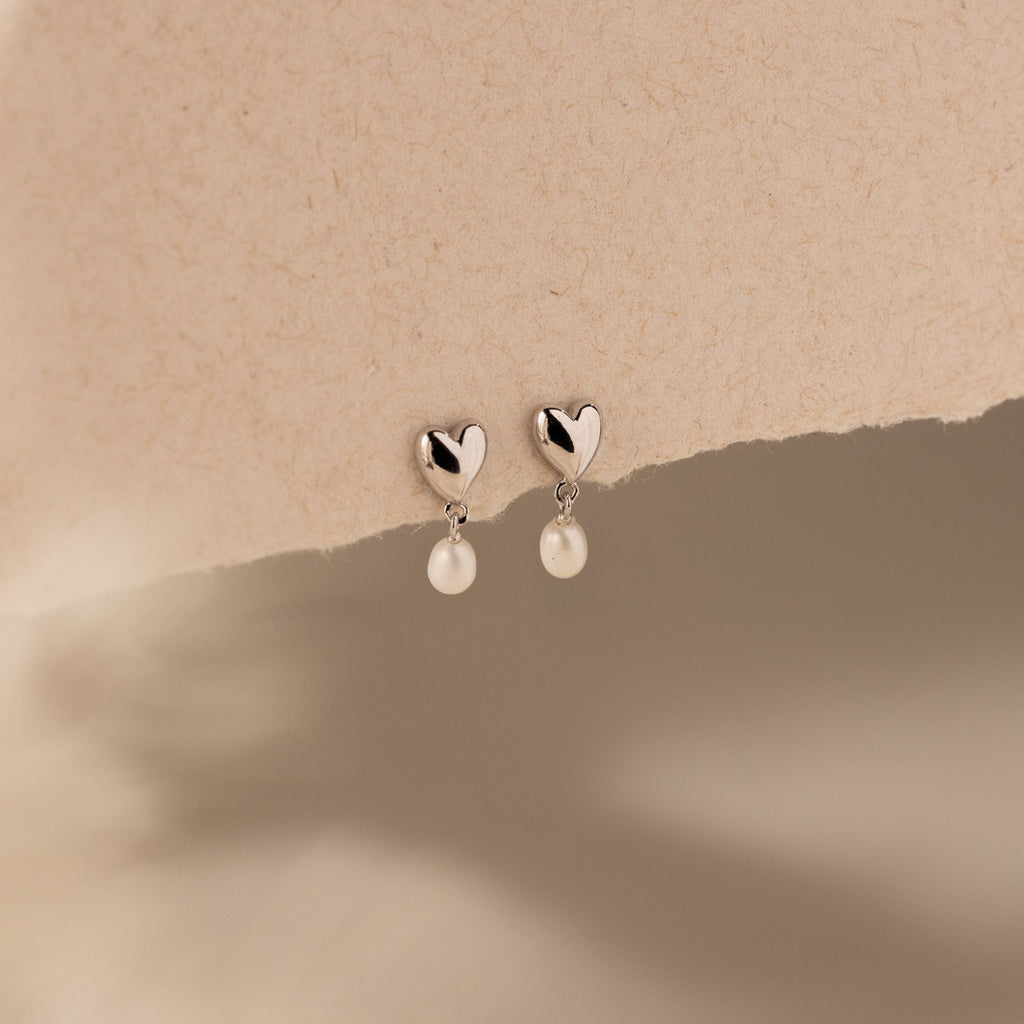 Heart Pearl Drop Earrings