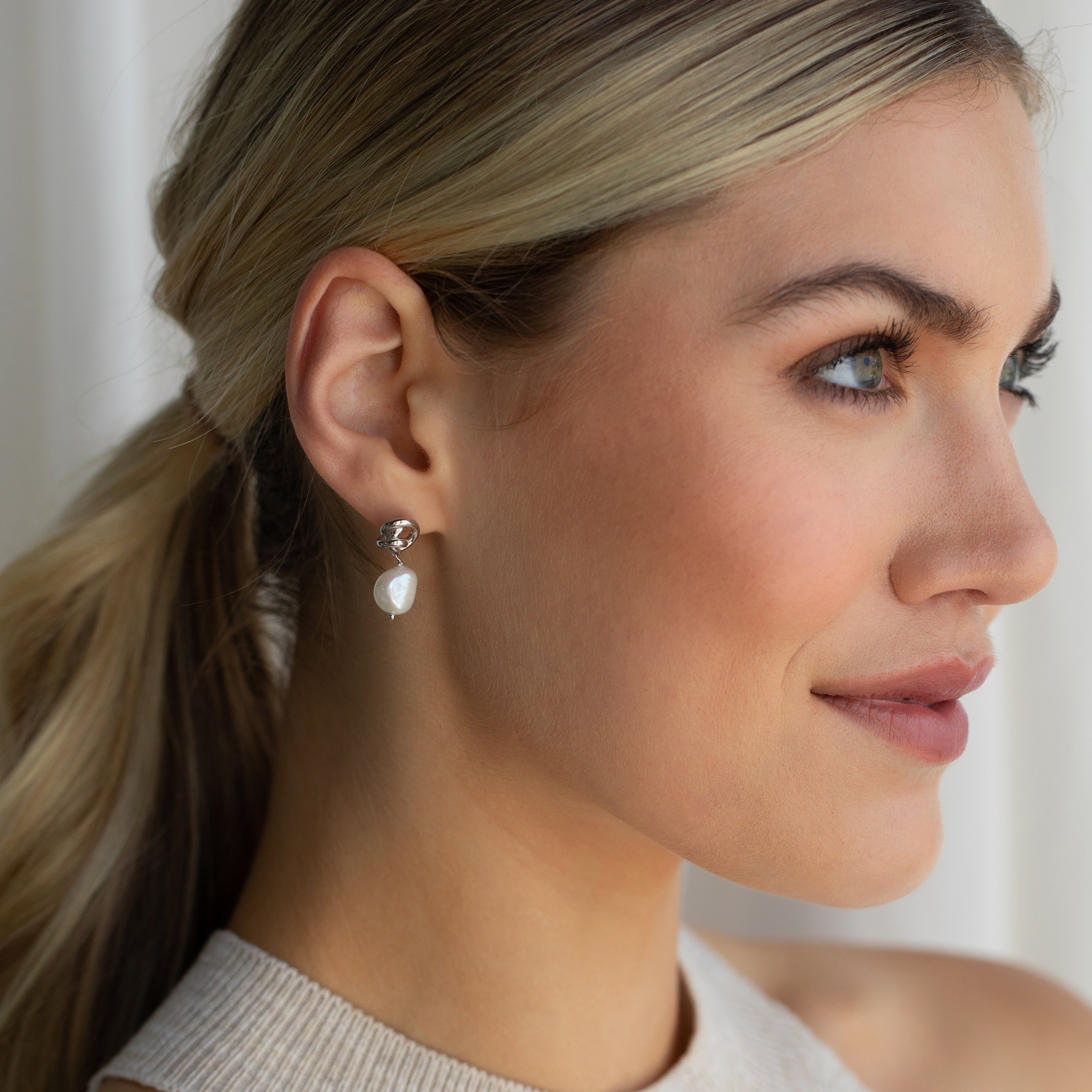 Knot Pearl Drop Earrings