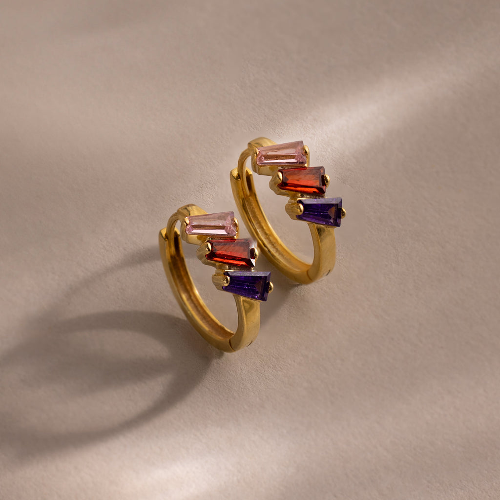 Multiple Tapered Birthstone Huggies