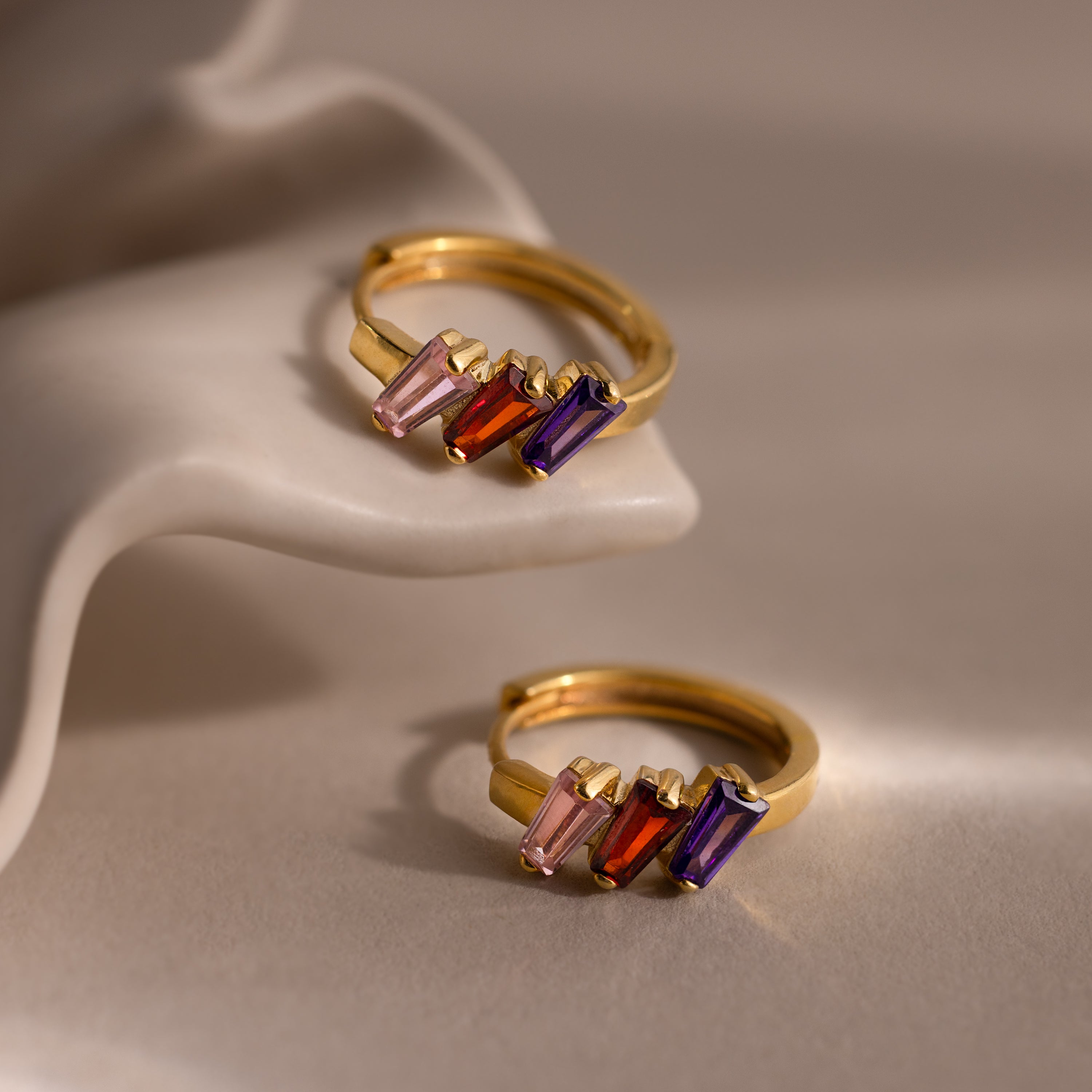 Multiple Tapered Birthstone Huggies