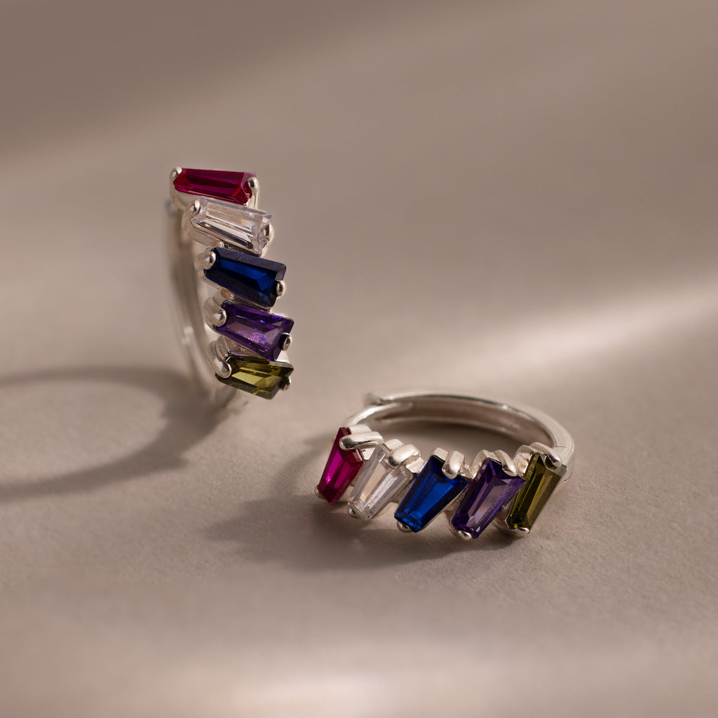 Multiple Tapered Birthstone Huggies