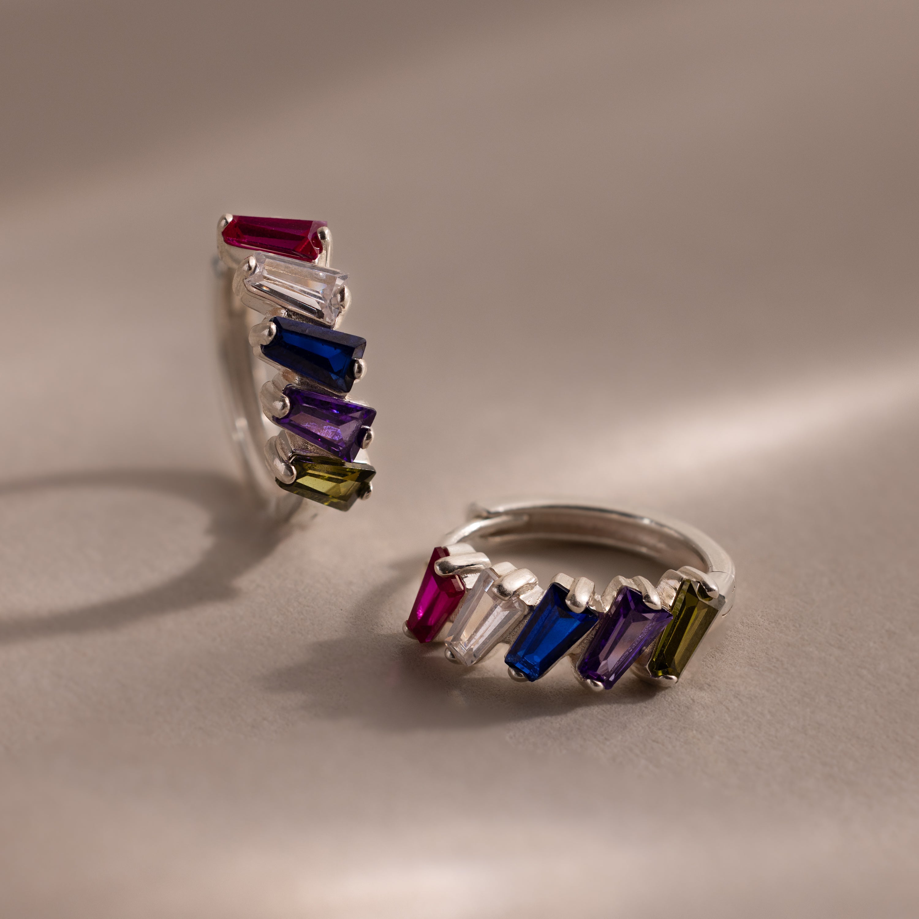 Multiple Tapered Birthstone Huggies